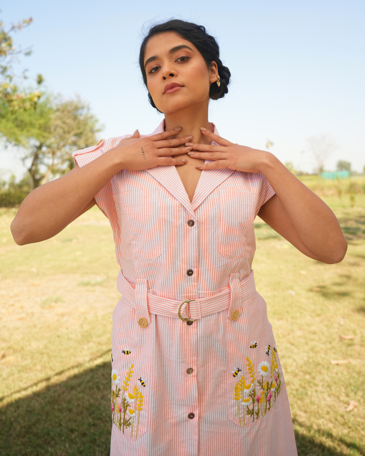 Aisha Hand-Embroidered Midi Dress