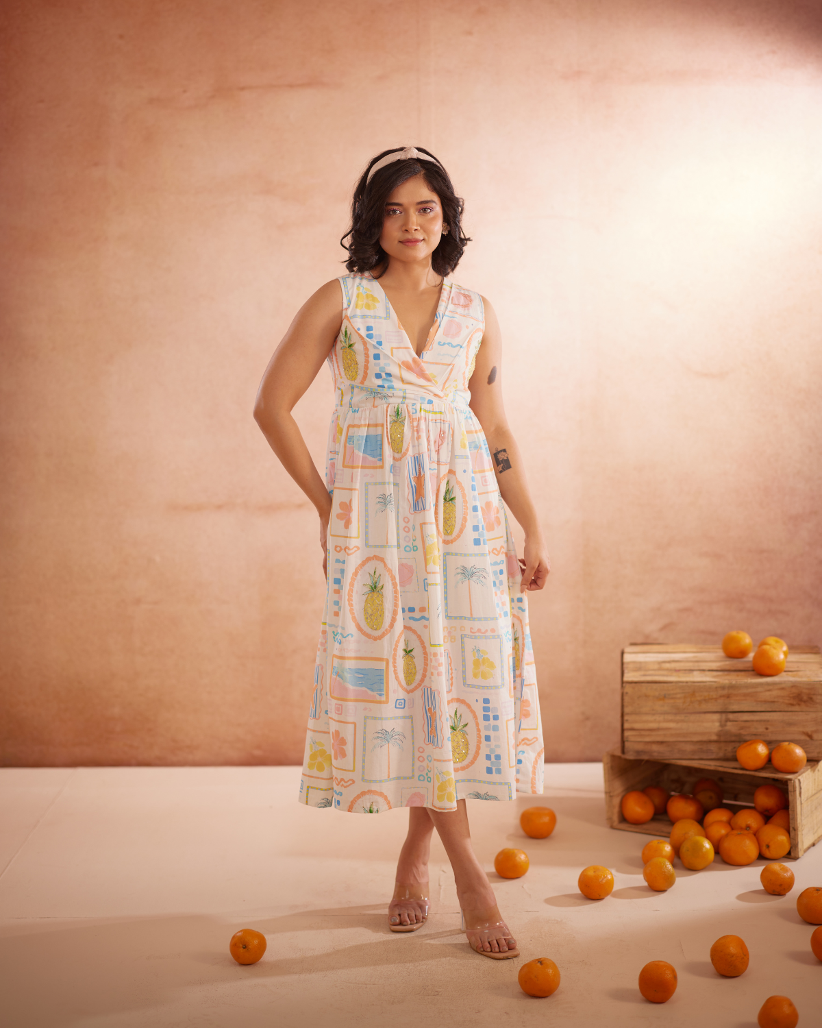 Miyaahh Hand-Embroidered Tropical Midi Dress