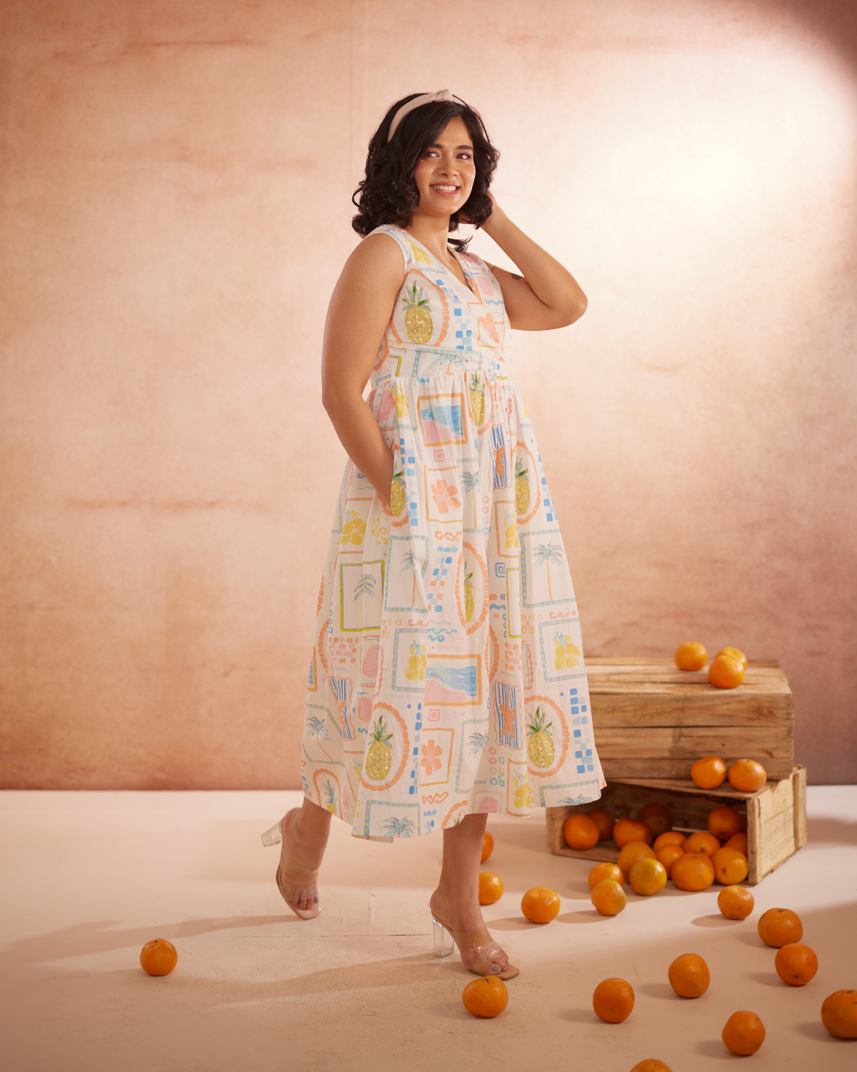 Miyaahh Hand-Embroidered Tropical Midi Dress