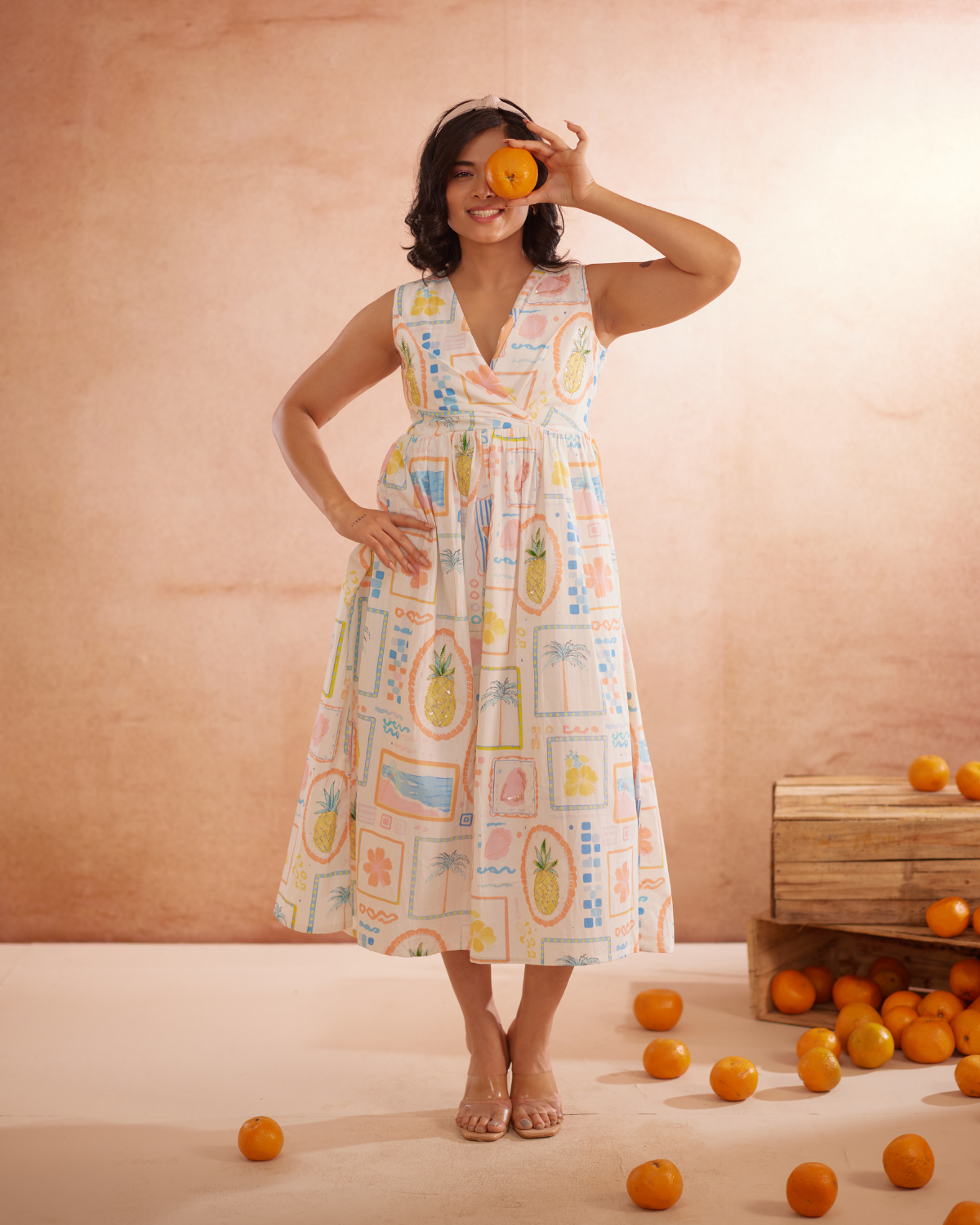 Miyaahh Hand-Embroidered Tropical Midi Dress