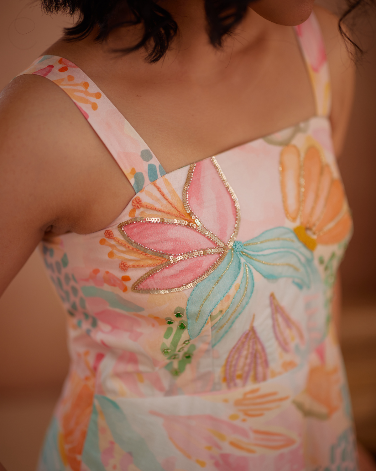 Lylaa Hand-Embroidered Floral Midi Dress