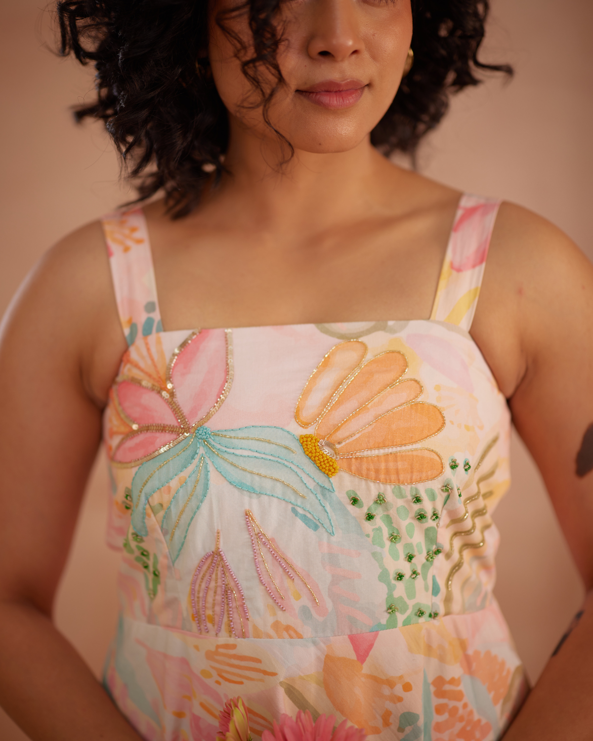 Lylaa Hand-Embroidered Floral Midi Dress