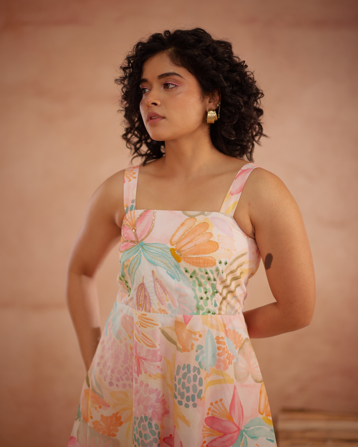 Lylaa Hand-Embroidered Floral Midi Dress