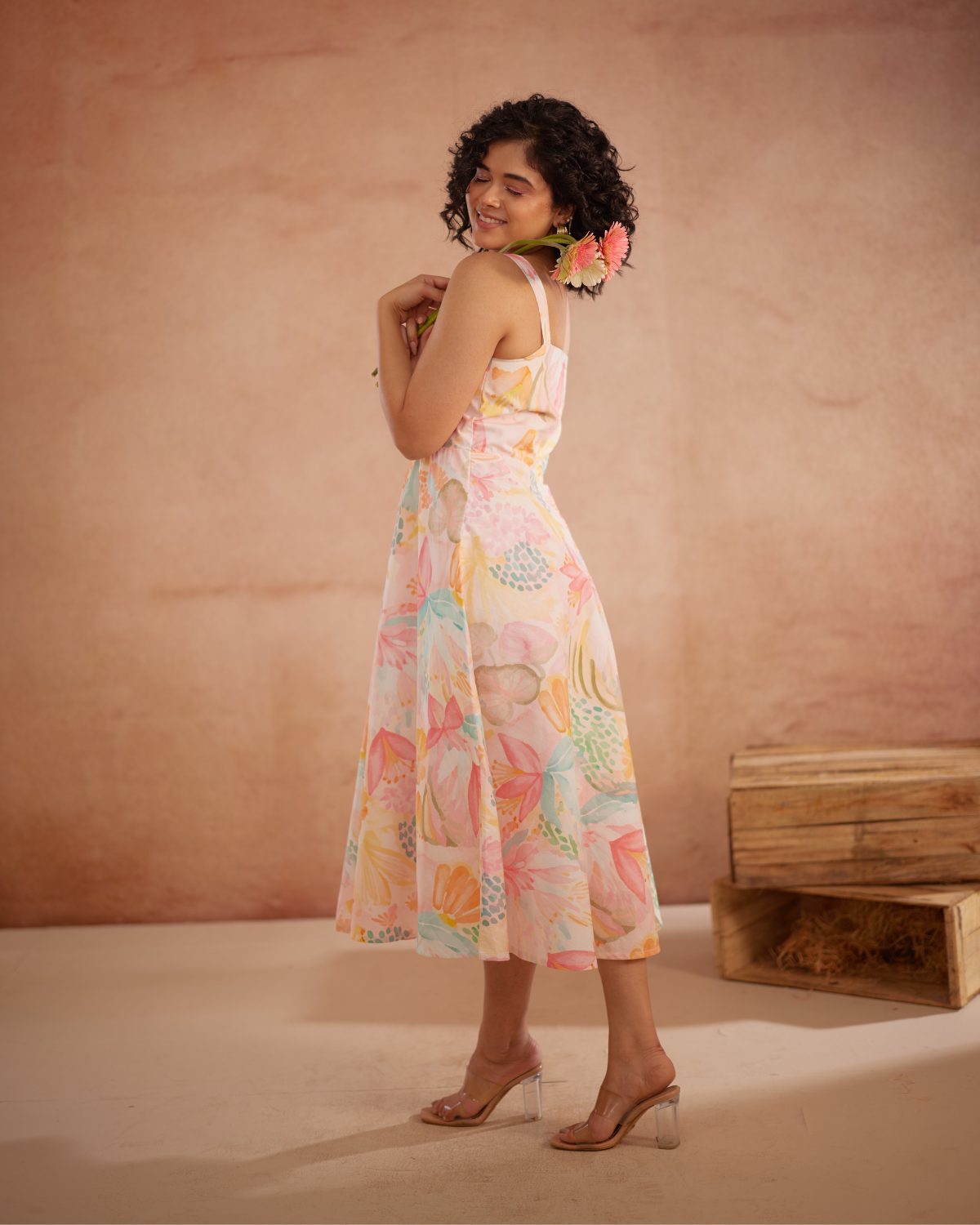 Lylaa Hand-Embroidered Floral Midi Dress