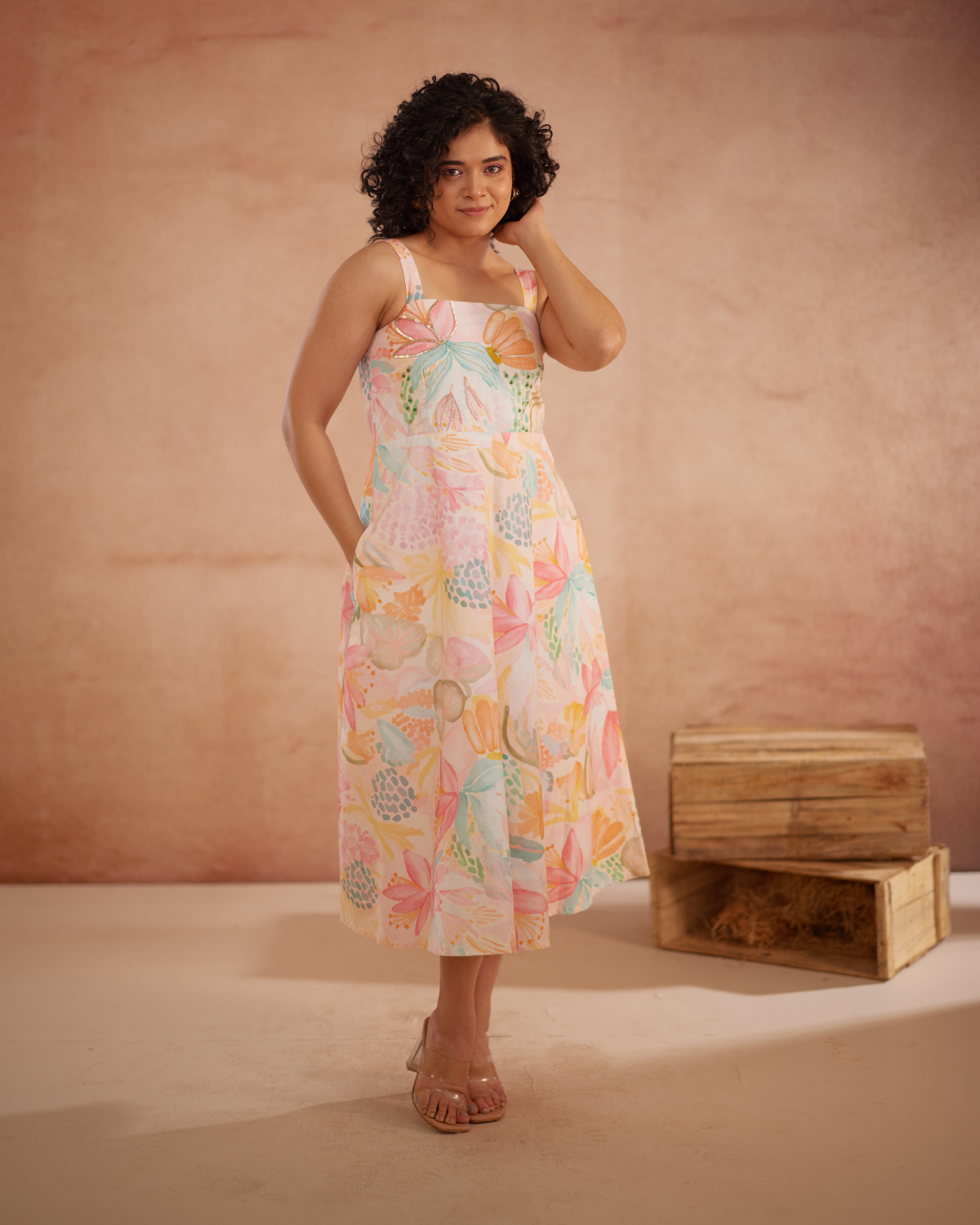 Lylaa Hand-Embroidered Floral Midi Dress