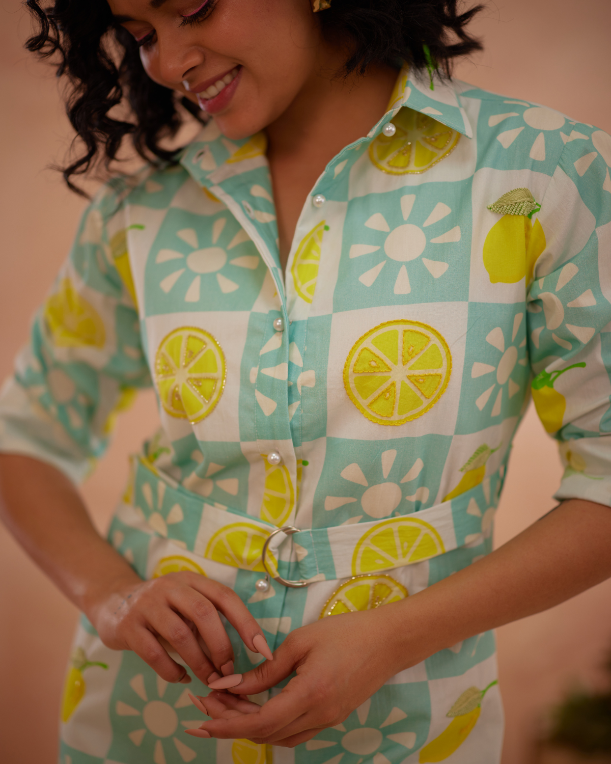 Lumii Hand-Embroidered Lemon Shirt Dress