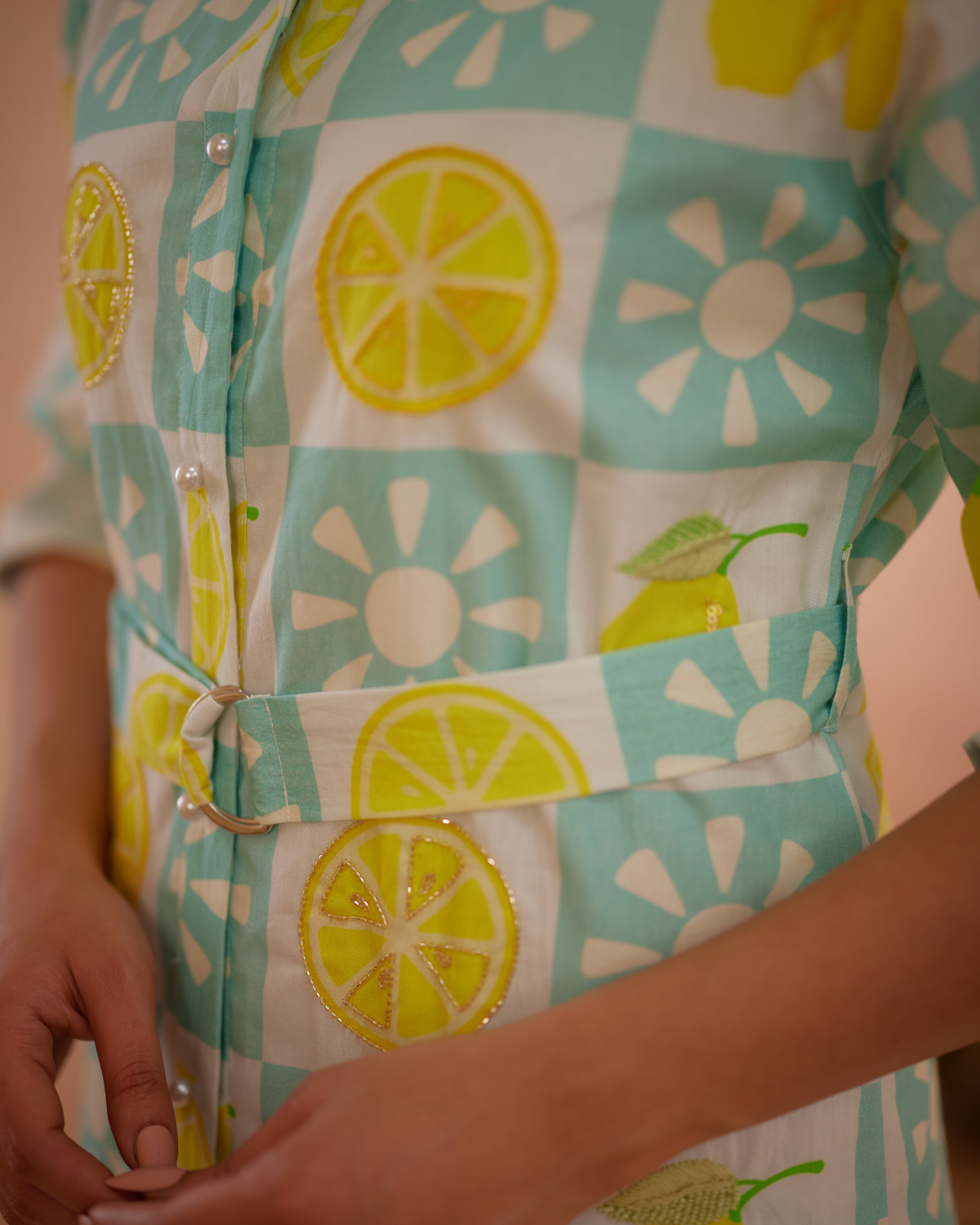 Lumii Hand-Embroidered Lemon Shirt Dress