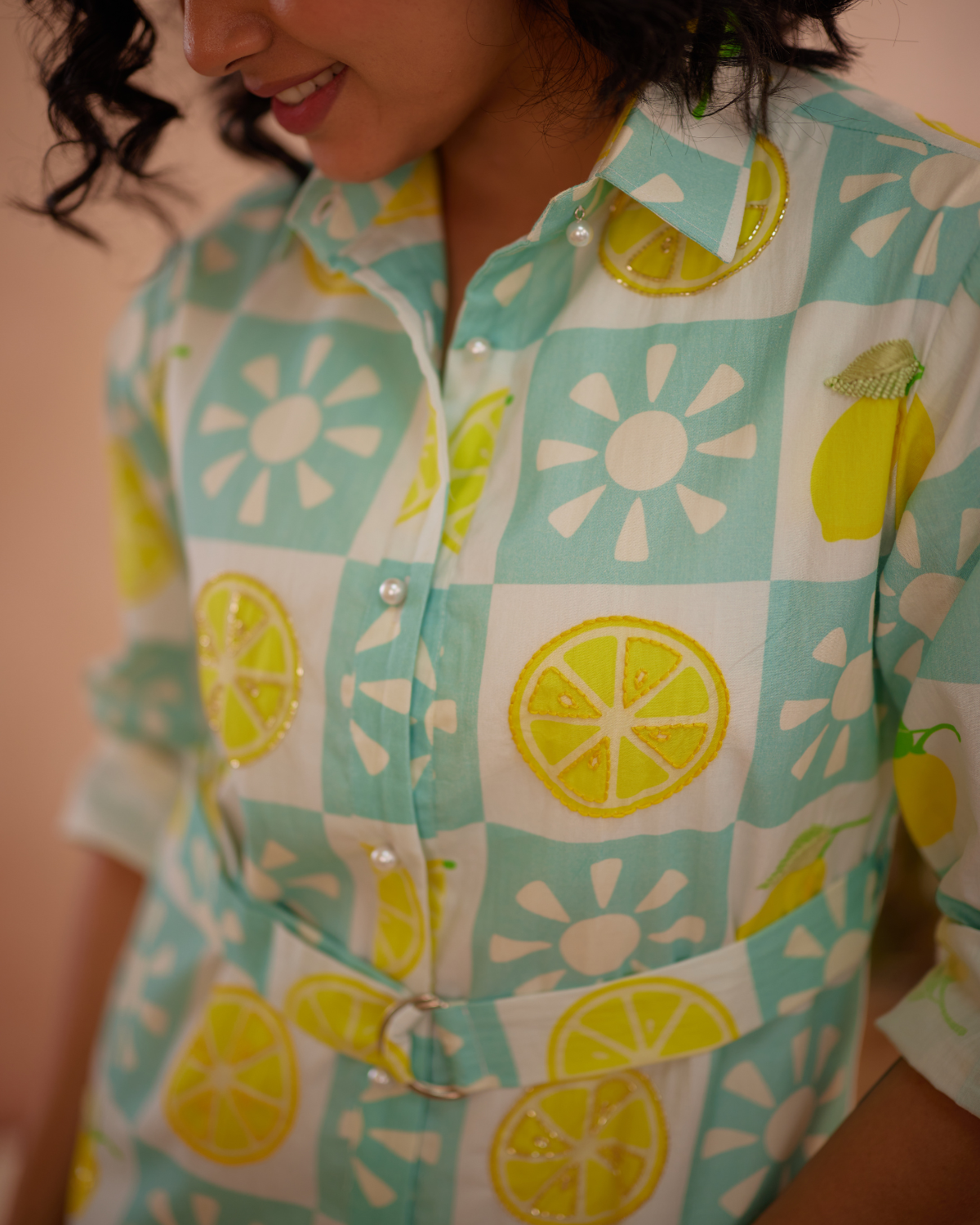 Lumii Hand-Embroidered Lemon Shirt Dress
