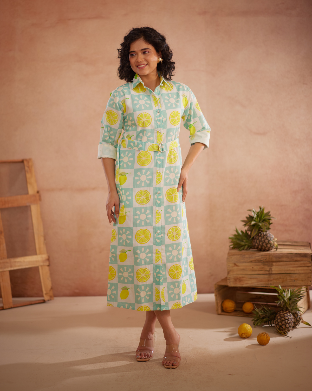 Lumii Hand-Embroidered Lemon Shirt Dress