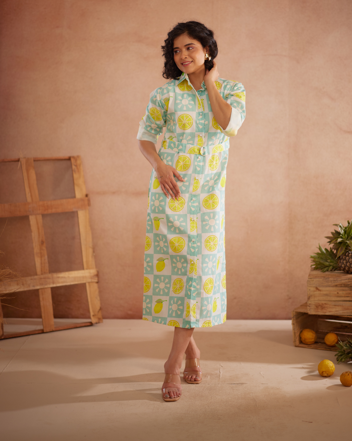Lumii Hand-Embroidered Lemon Shirt Dress