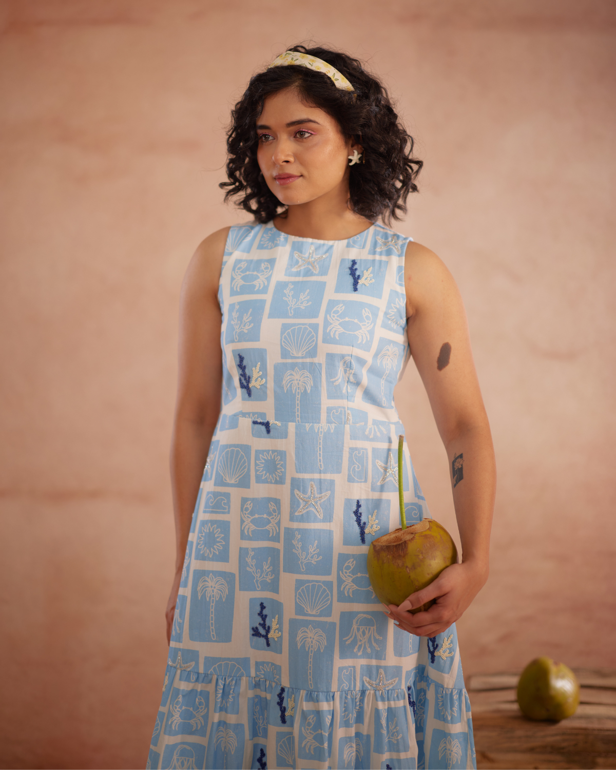 Nira Hand-Embroidered Coastal Midi Dress