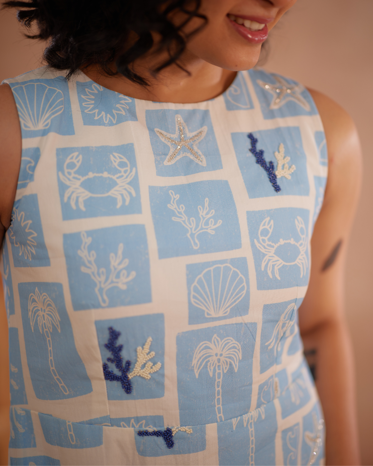 Nira Hand-Embroidered Coastal Midi Dress