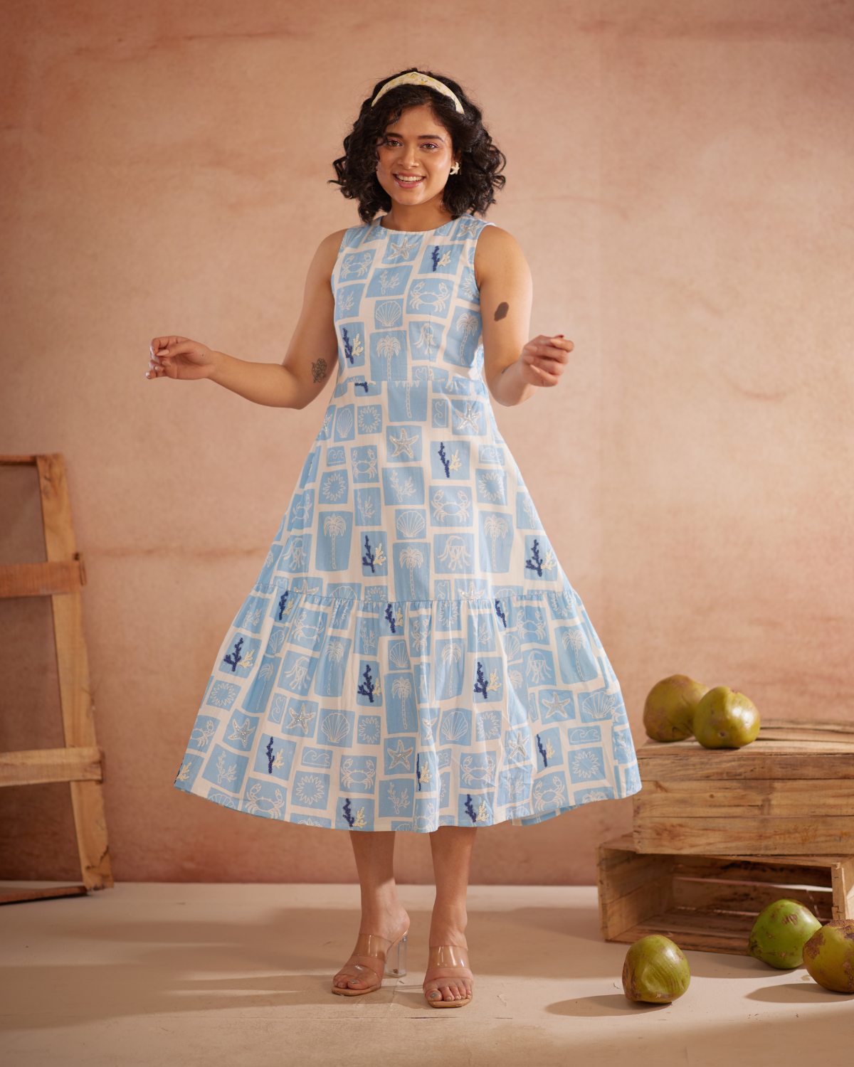 Nira Hand-Embroidered Coastal Midi Dress