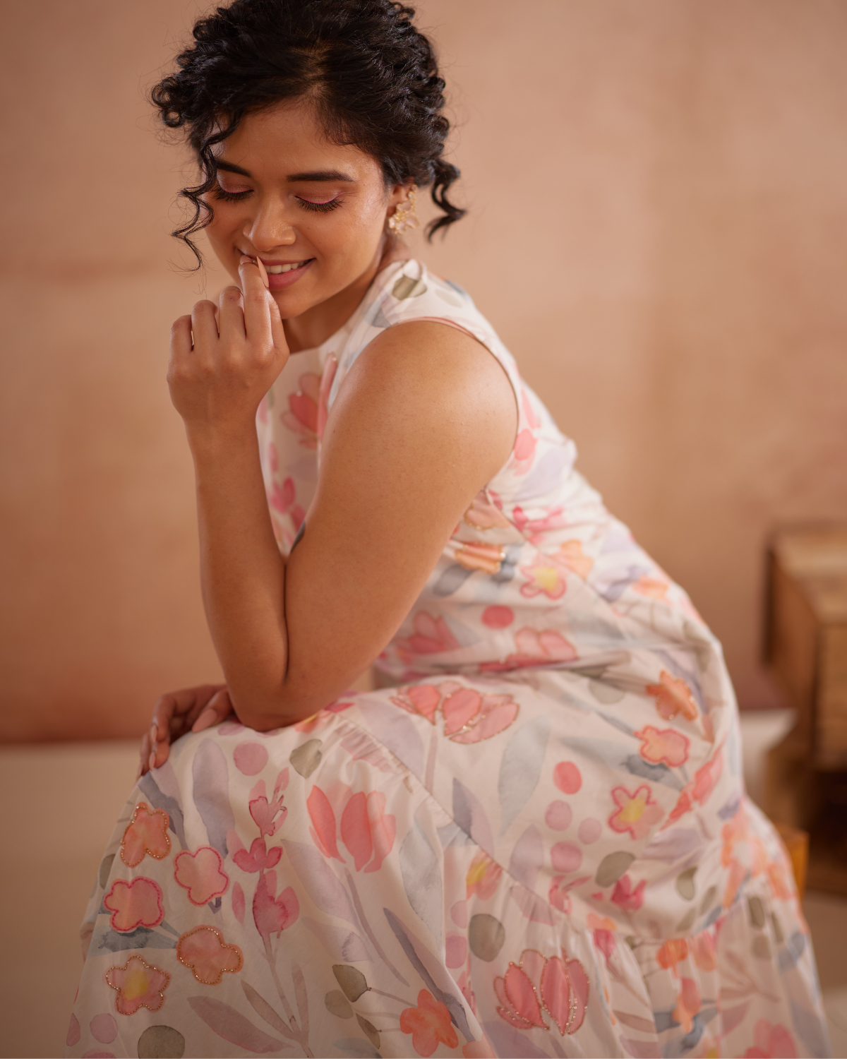 Prajaktta Hand-Embroidered Floral Midi Dress