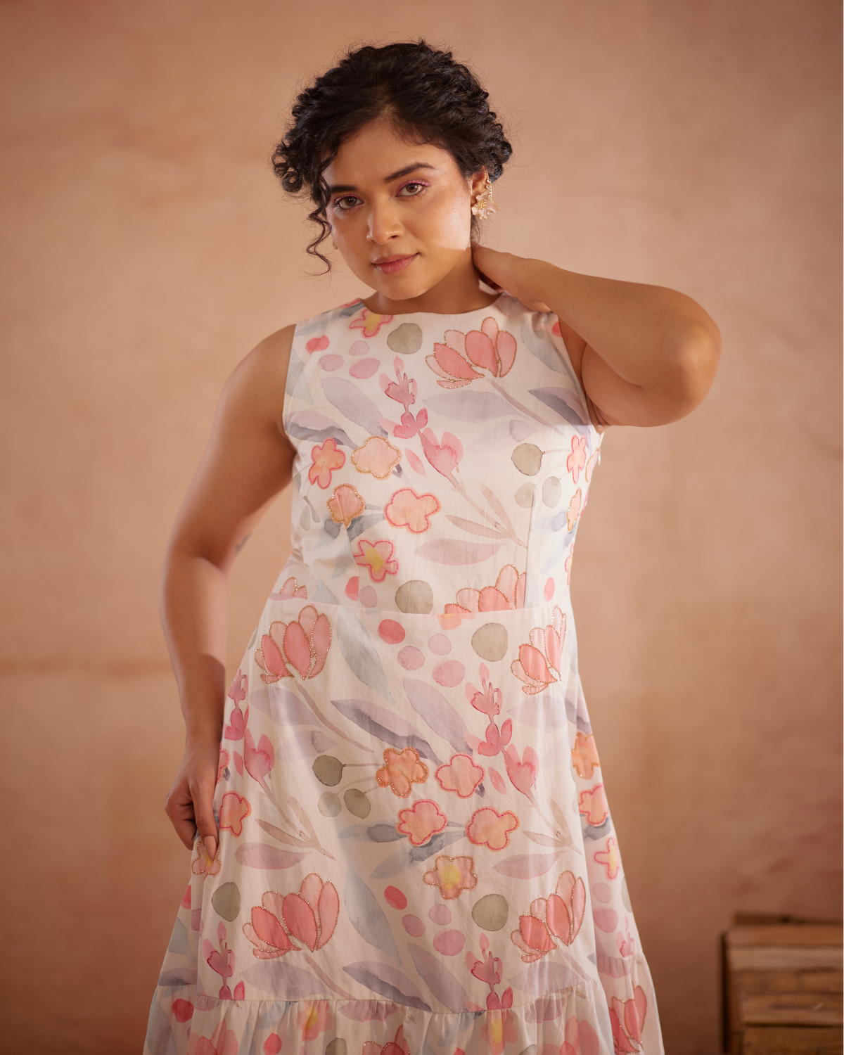 Prajaktta Hand-Embroidered Floral Midi Dress