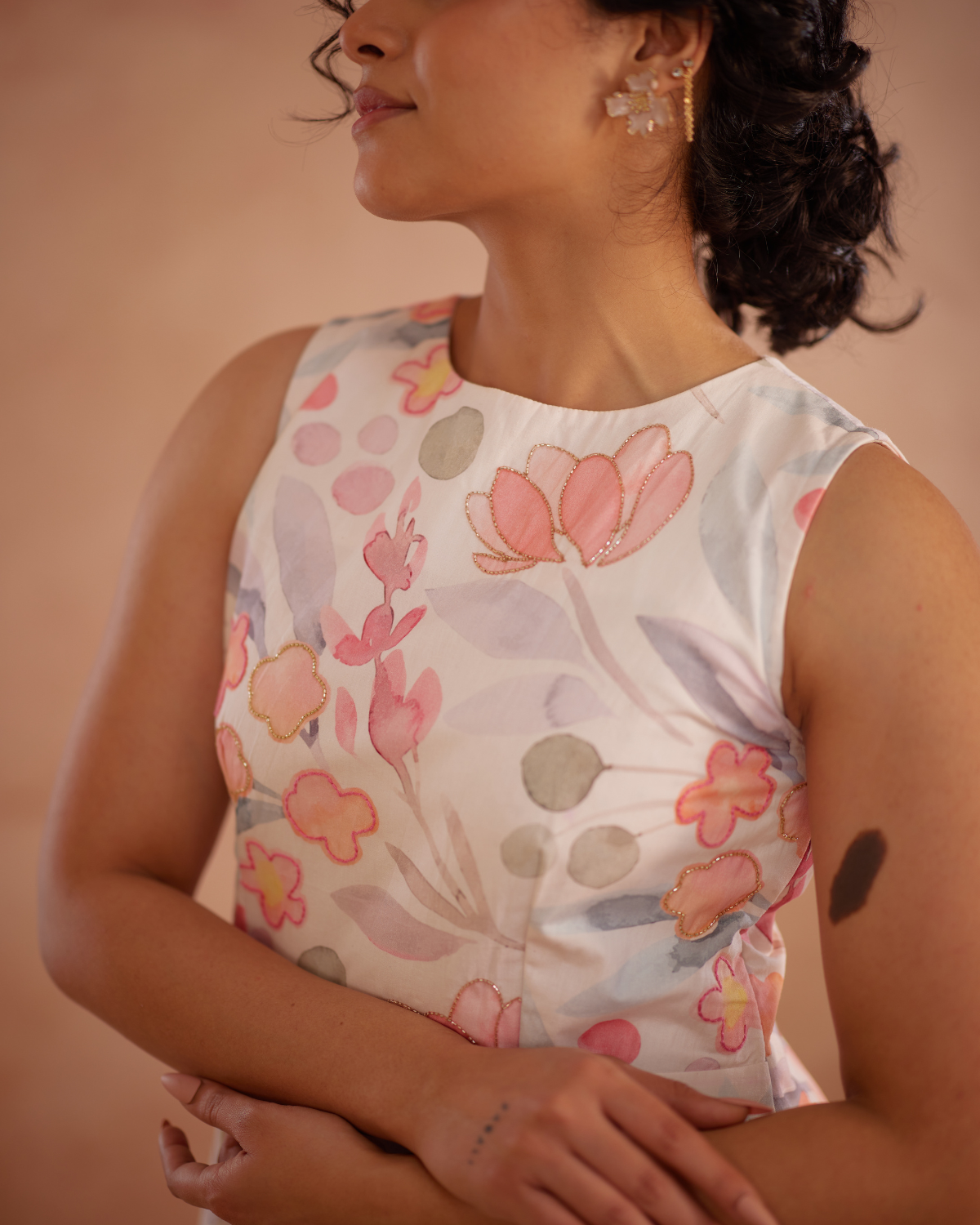 Prajaktta Hand-Embroidered Floral Midi Dress