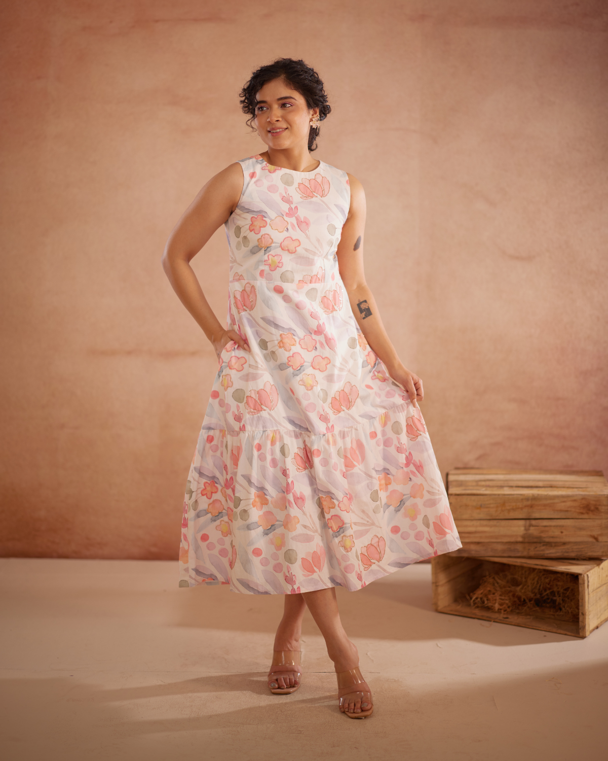 Prajaktta Hand-Embroidered Floral Midi Dress