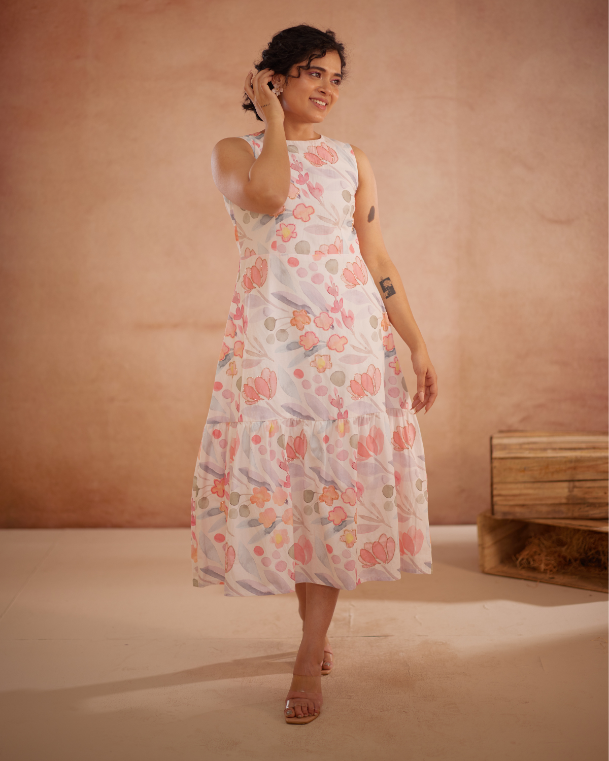 Prajaktta Hand-Embroidered Floral Midi Dress