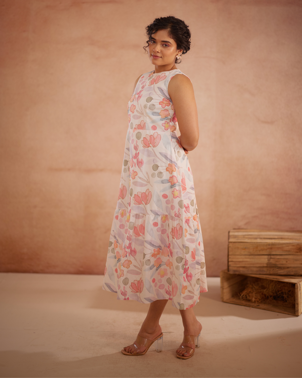 Prajaktta Hand-Embroidered Floral Midi Dress