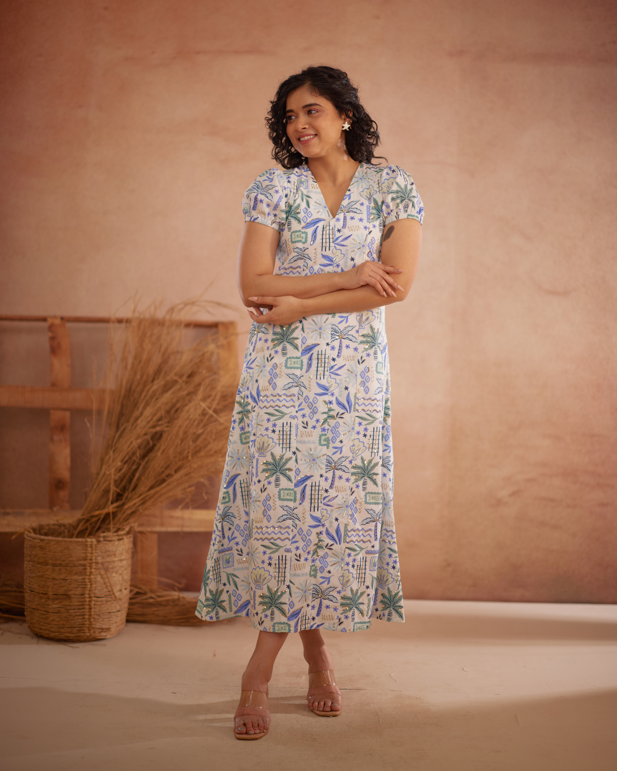 Siya Hand-Embroidered Ocean Maxi Dress