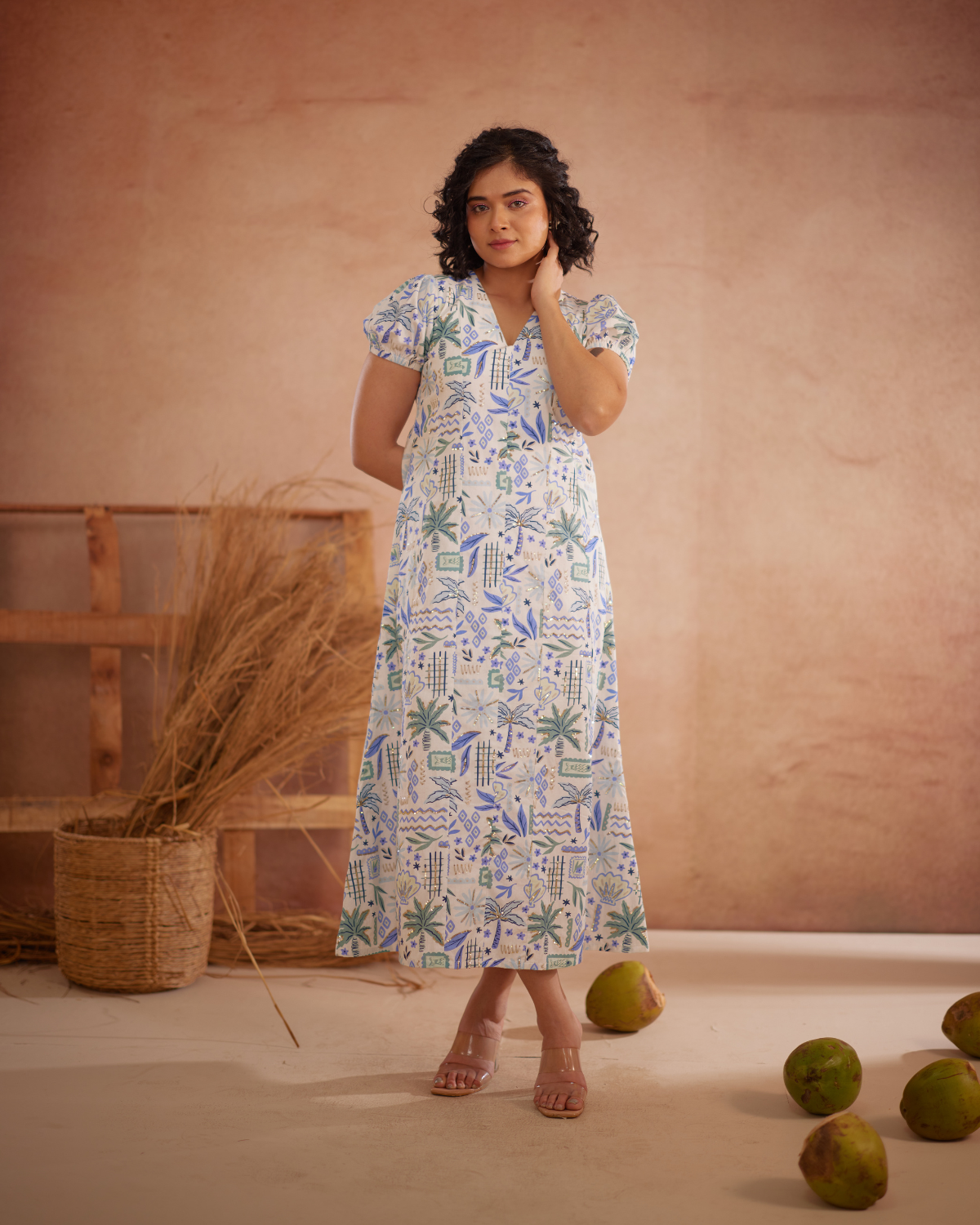 Siya Hand-Embroidered Ocean Maxi Dress