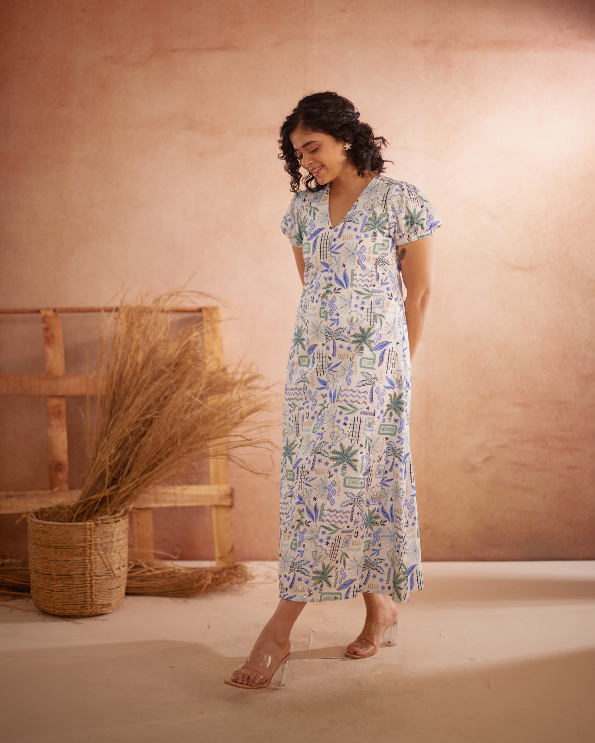 Siya Hand-Embroidered Ocean Maxi Dress