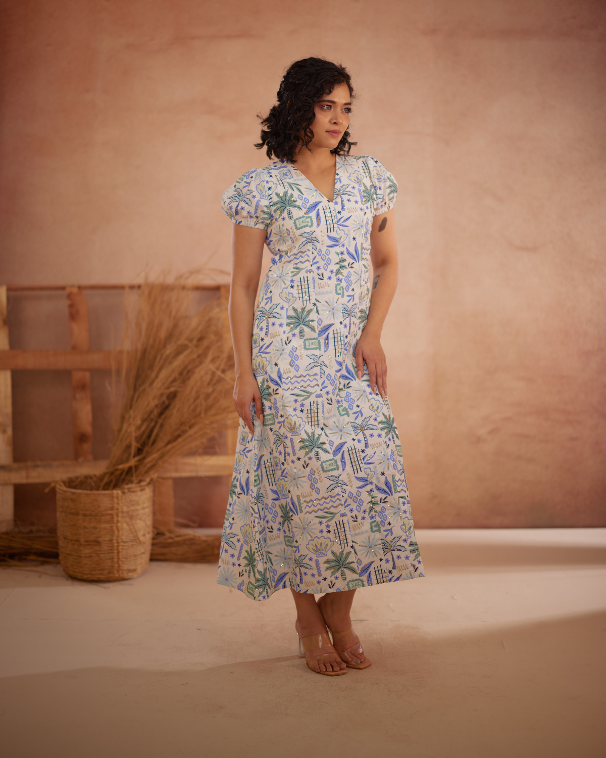 Siya Hand-Embroidered Ocean Maxi Dress