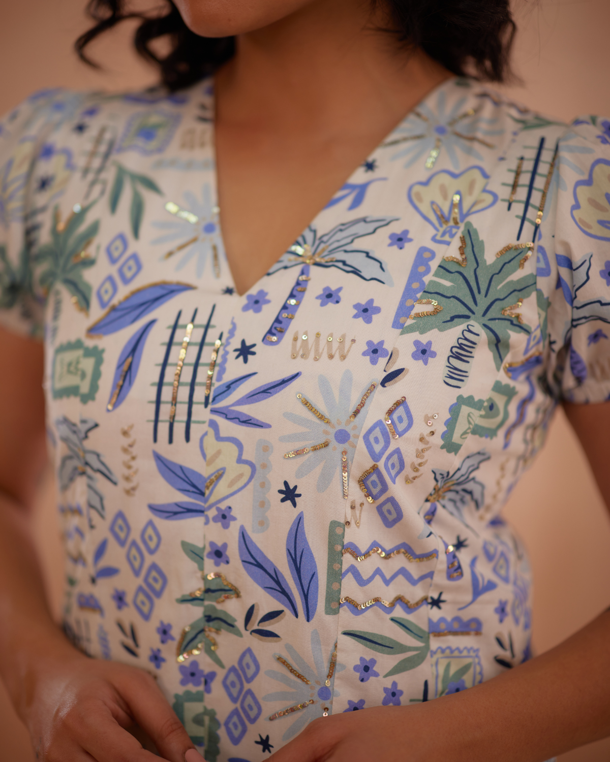 Siya Hand-Embroidered Ocean Maxi Dress