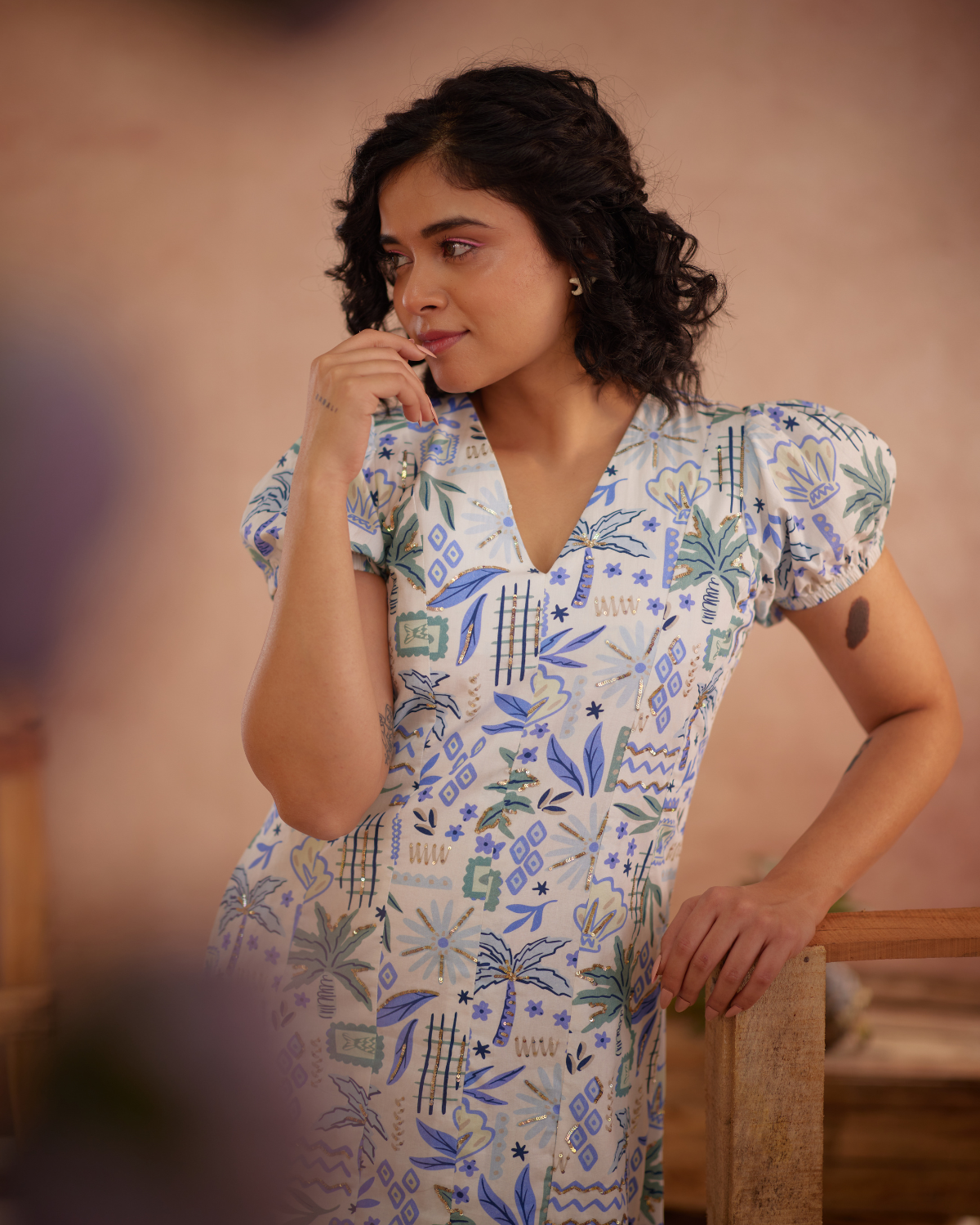 Siya Hand-Embroidered Ocean Maxi Dress