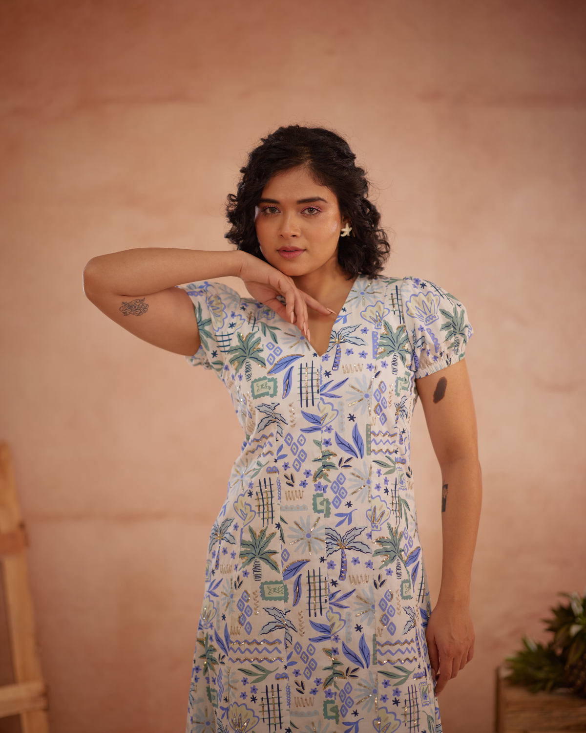 Siya Hand-Embroidered Ocean Maxi Dress