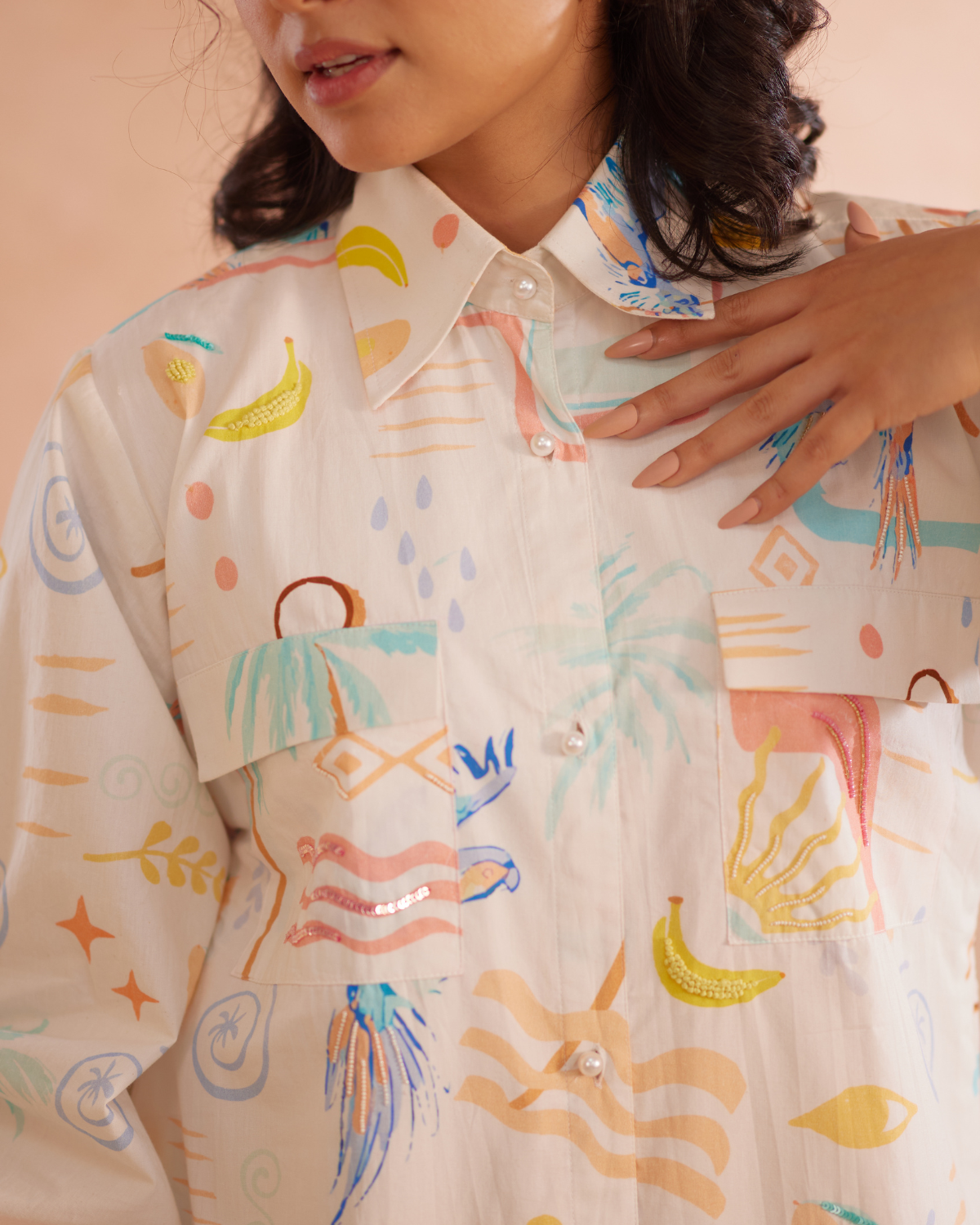 Piah Hand-Embroidered Summer Shirt Dress