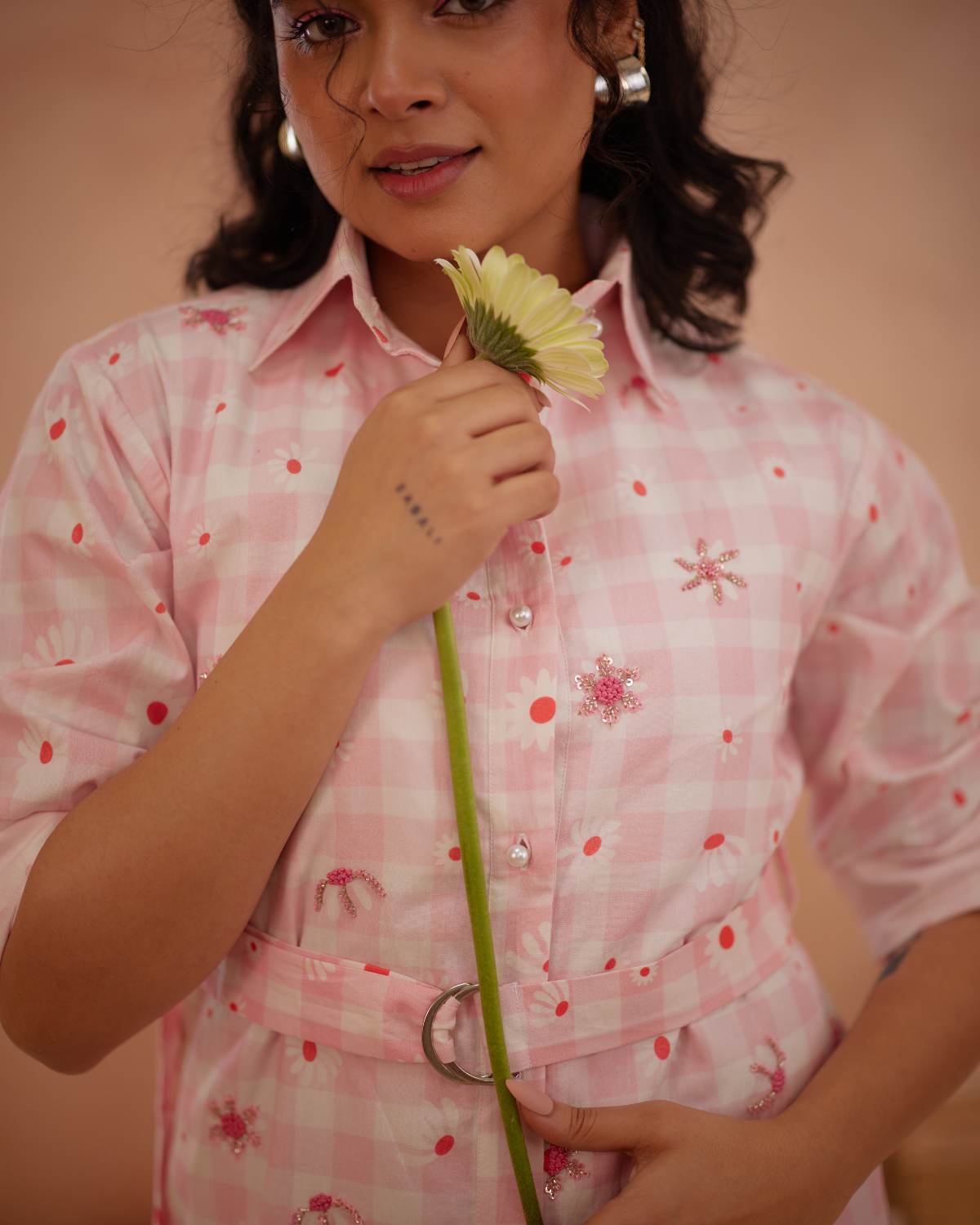Ishiikaa Hand-Embroidered Floral Shirt Dress