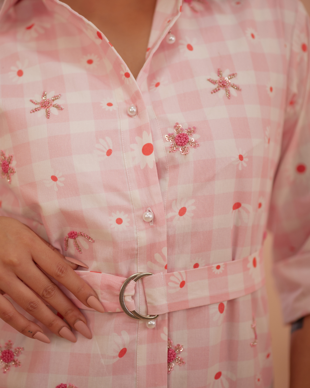 Ishiikaa Hand-Embroidered Floral Shirt Dress