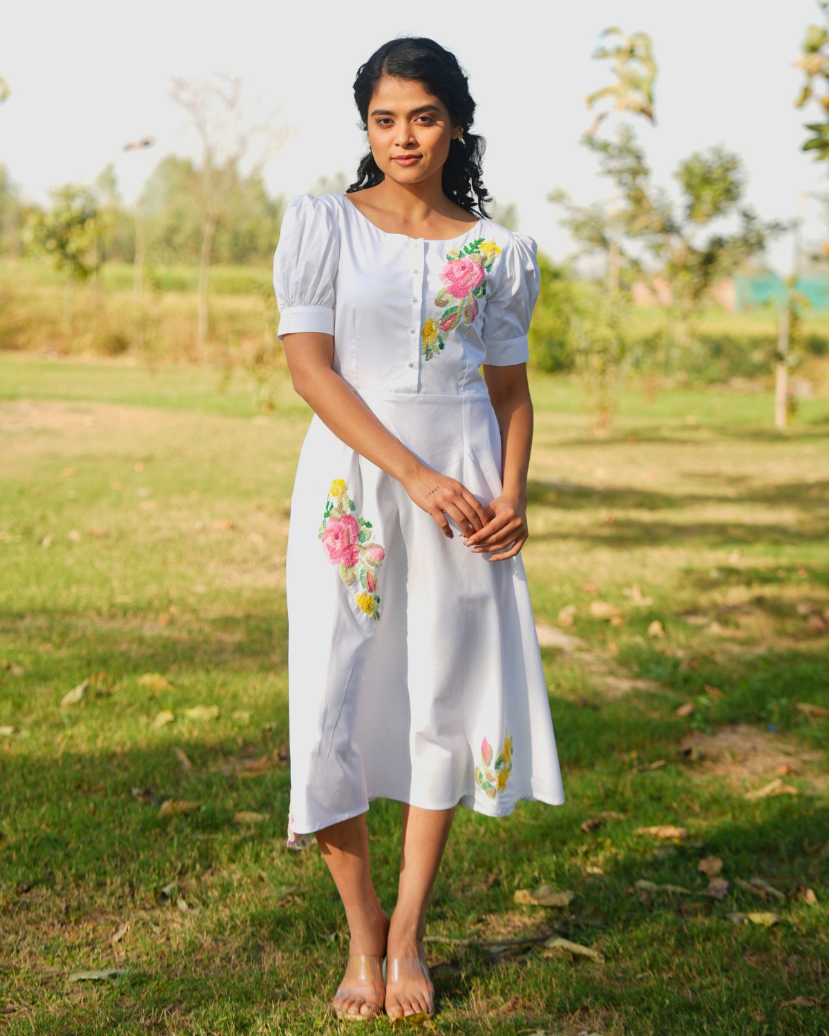 Jiyyaa Hand-Embroidered Midi Dress