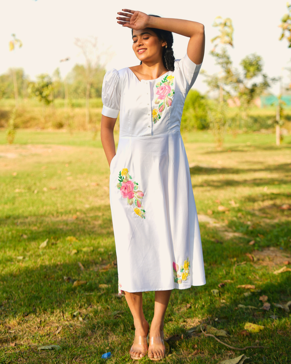 Jiyyaa Hand-Embroidered Midi Dress