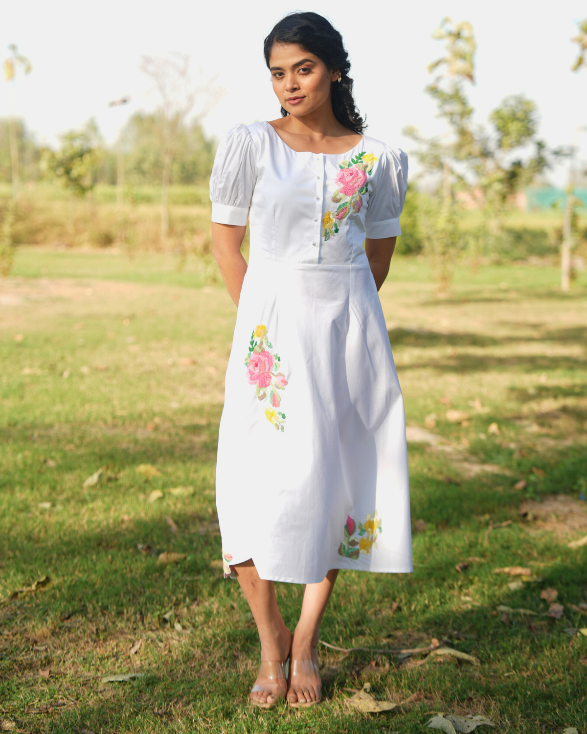 Jiyyaa Hand-Embroidered Midi Dress