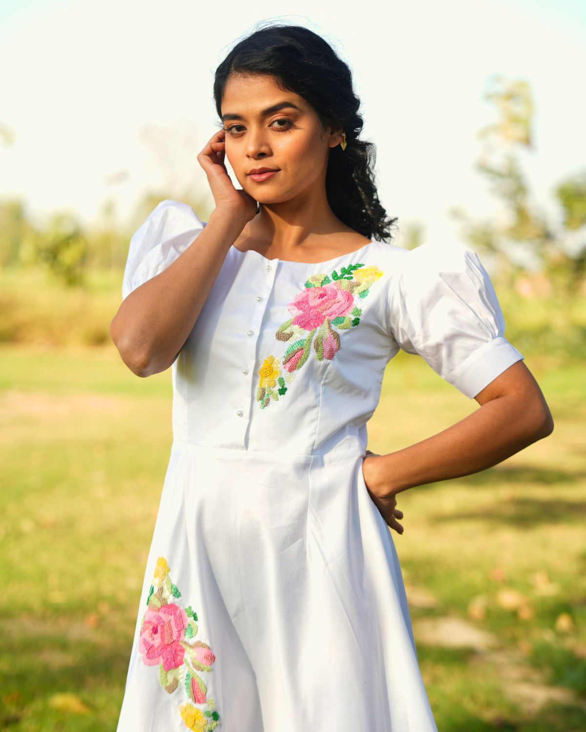 Jiyyaa Hand-Embroidered Midi Dress