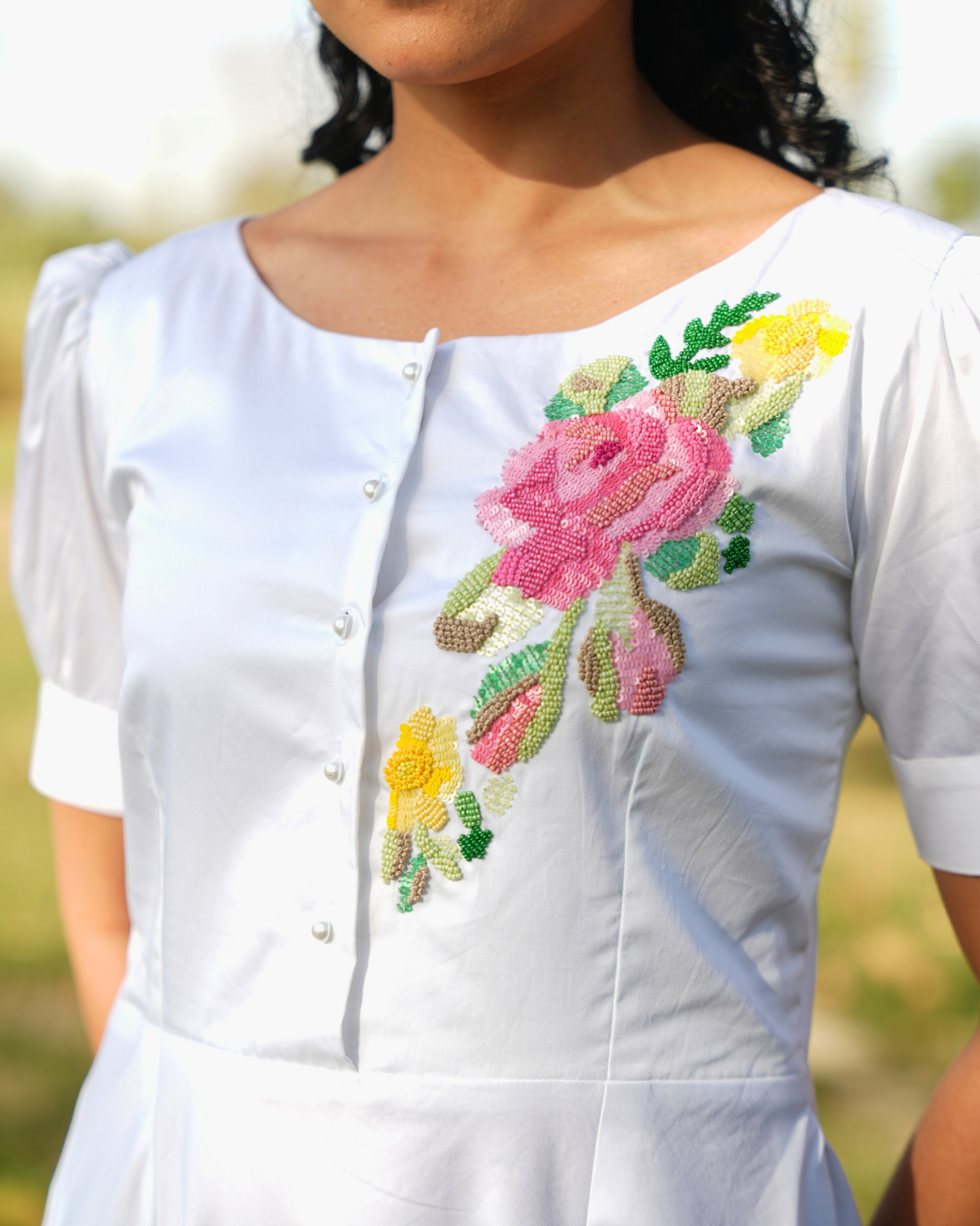 Jiyyaa Hand-Embroidered Midi Dress