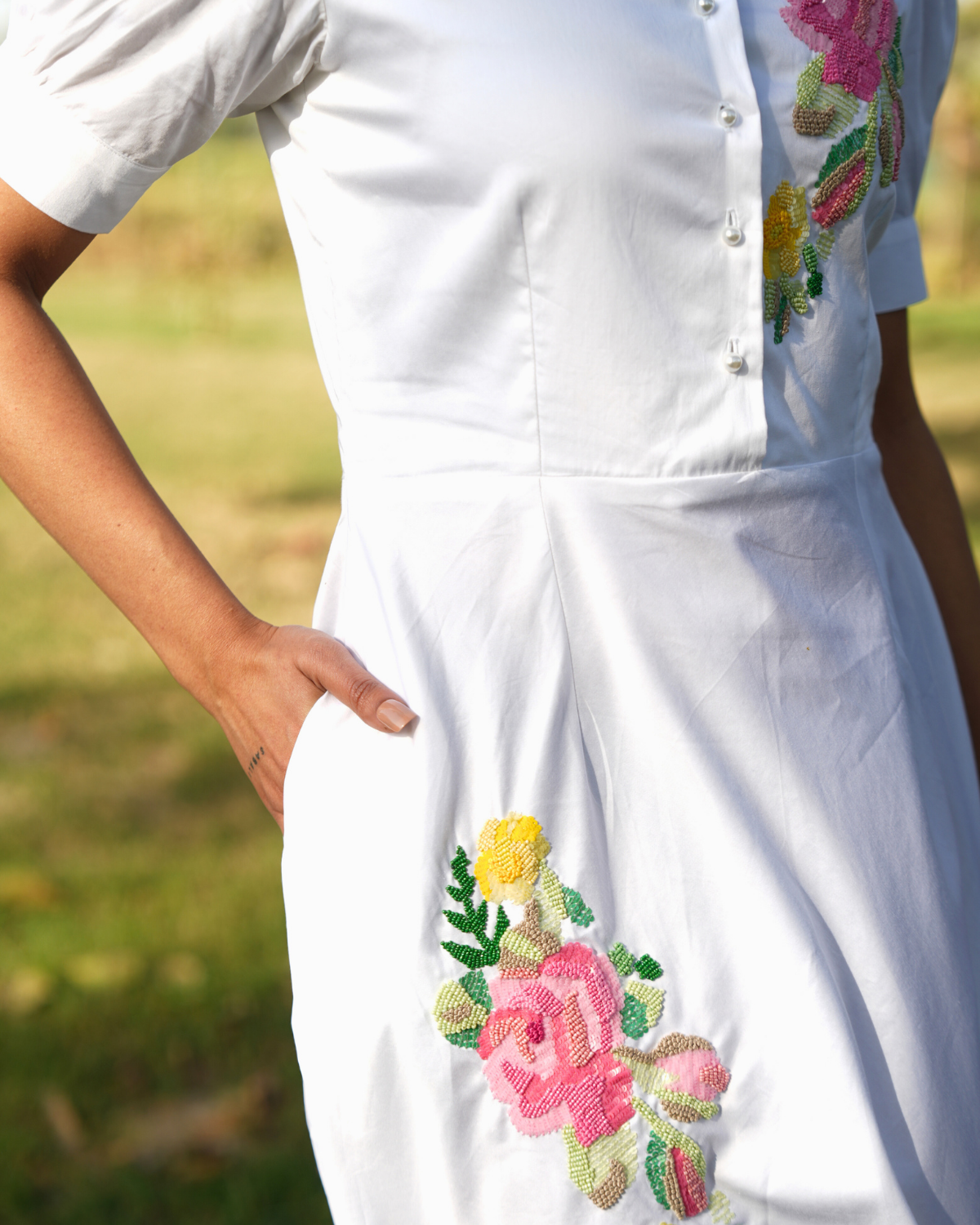 Jiyyaa Hand-Embroidered Midi Dress