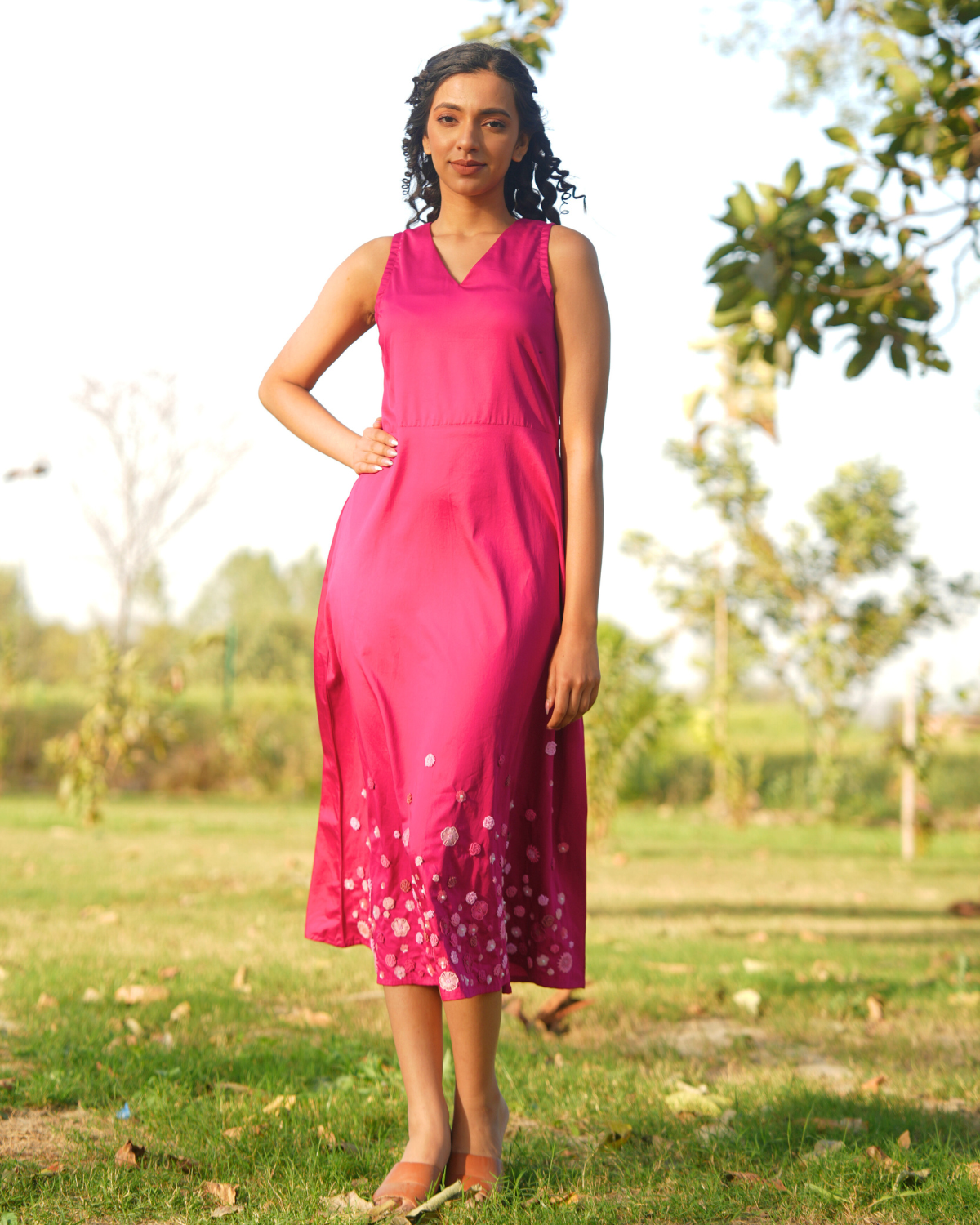 Cchavi Hand-Embroidered Midi Dress