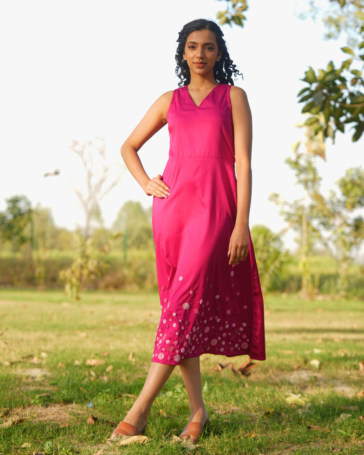 Cchavi Hand-Embroidered Midi Dress