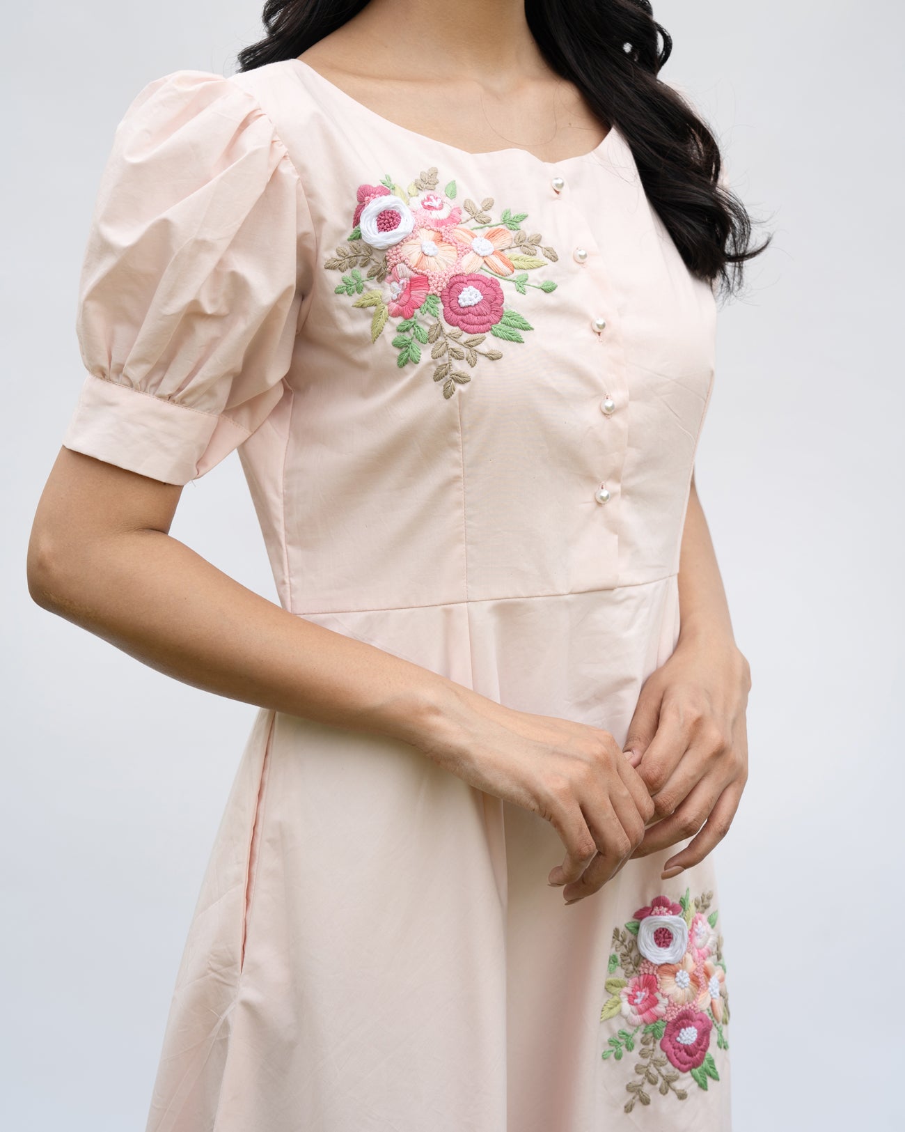 Taisha Hand-Embroidered Midi Dress