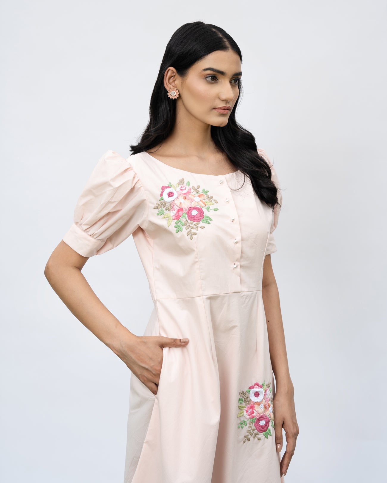 Taisha Hand-Embroidered Midi Dress