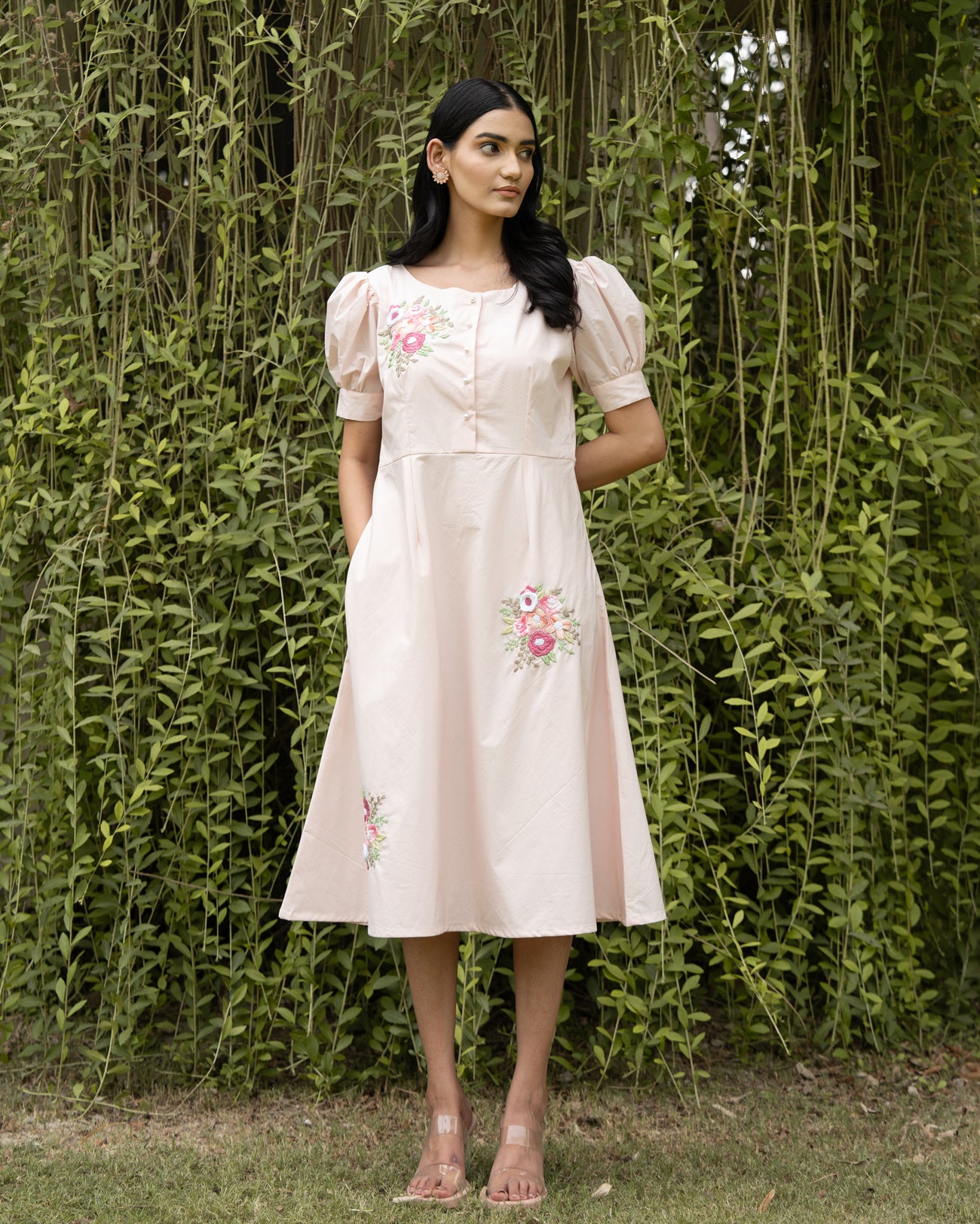 Taisha Hand-Embroidered Midi Dress