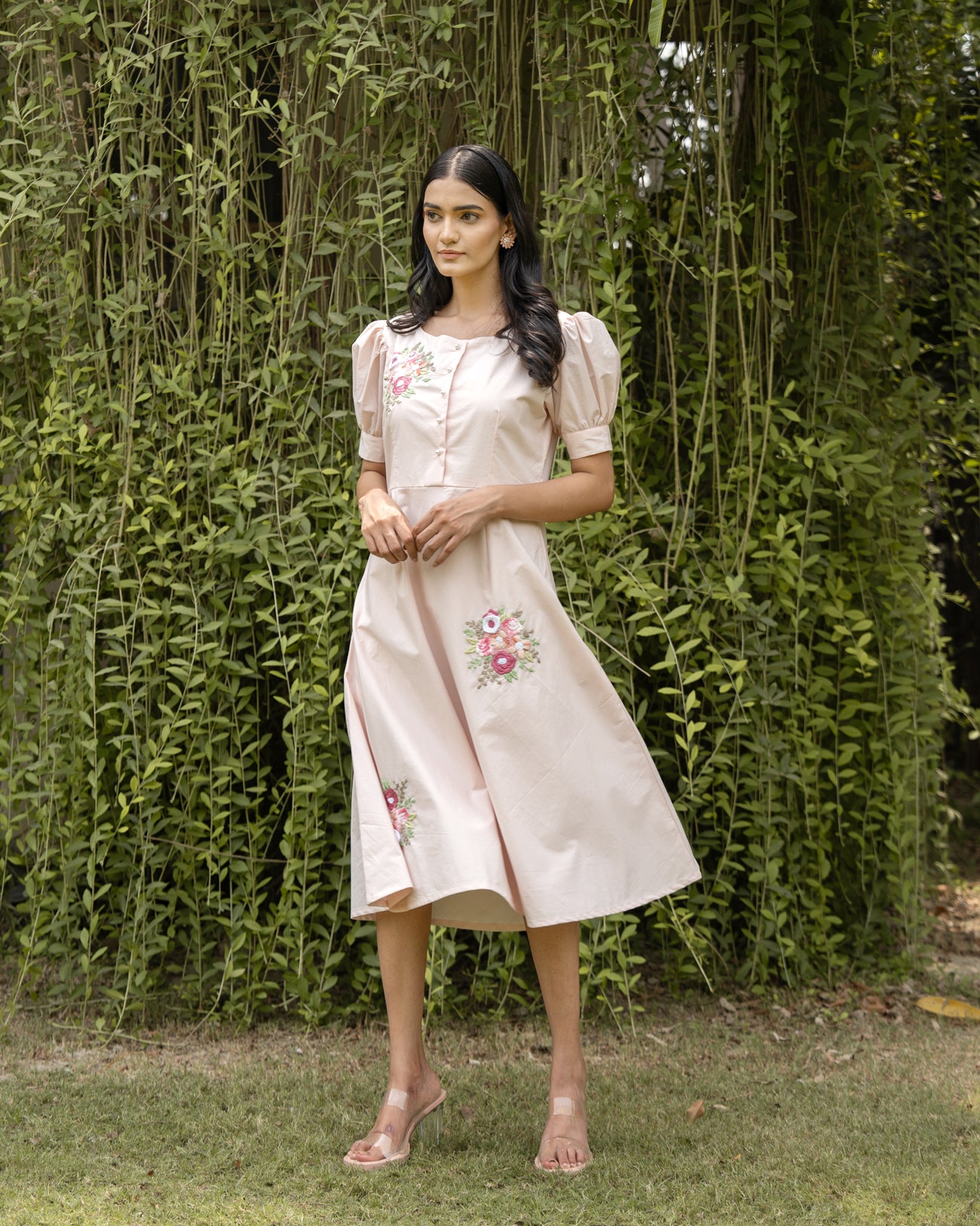 Taisha Hand-Embroidered Midi Dress