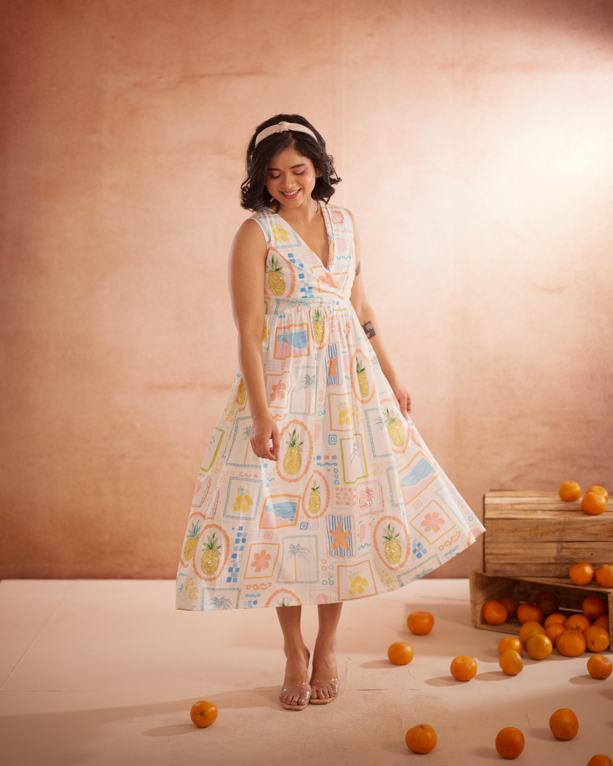 Miyaahh Hand-Embroidered Tropical Midi Dress