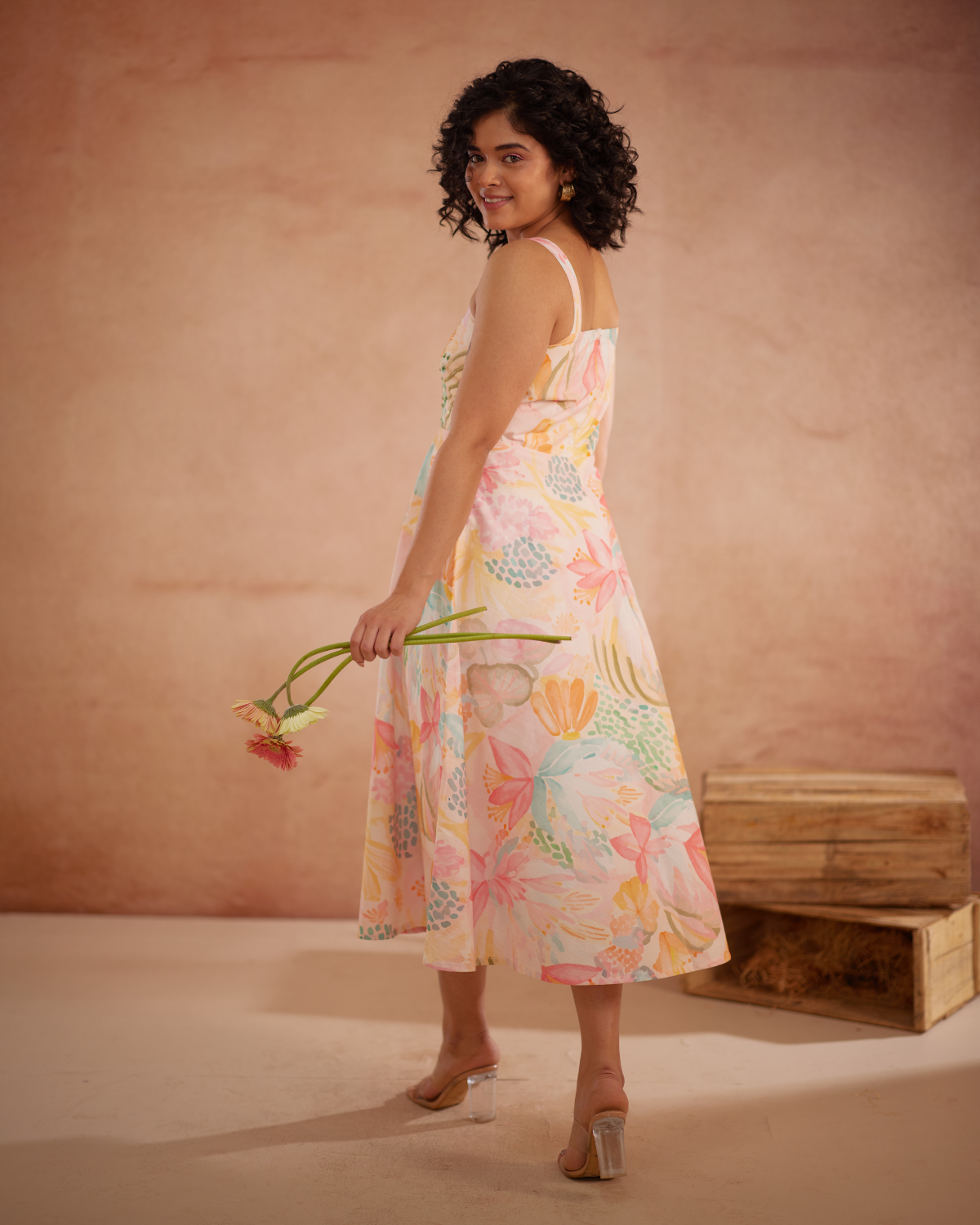 Lylaa Hand-Embroidered Floral Midi Dress