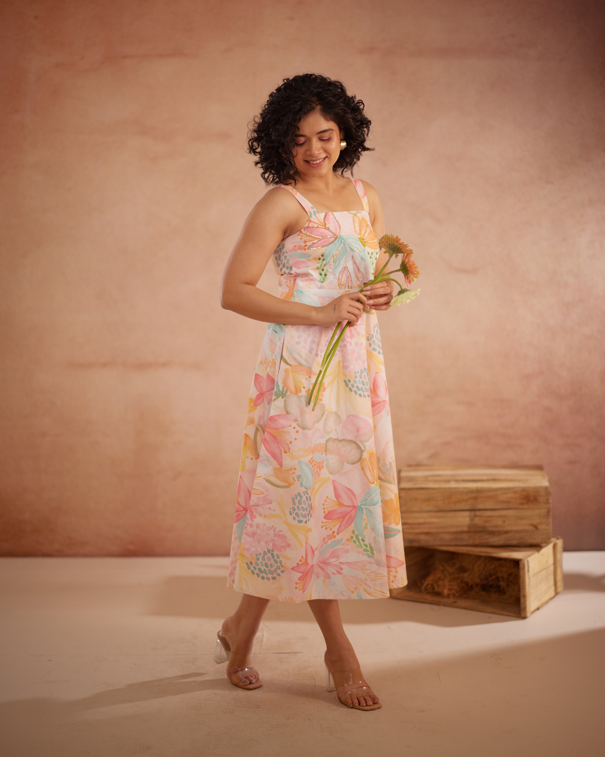 Lylaa Hand-Embroidered Floral Midi Dress