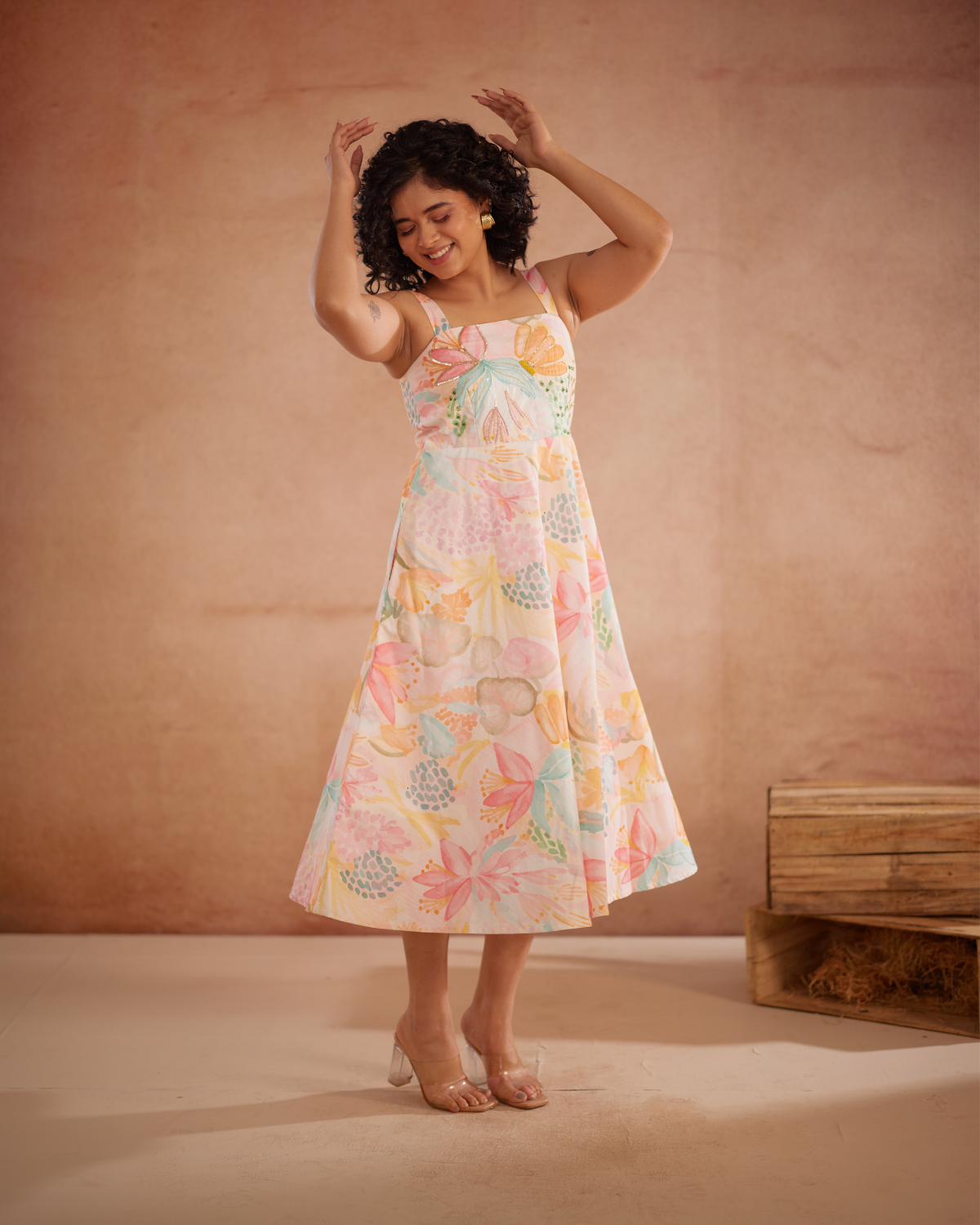 Lylaa Hand-Embroidered Floral Midi Dress