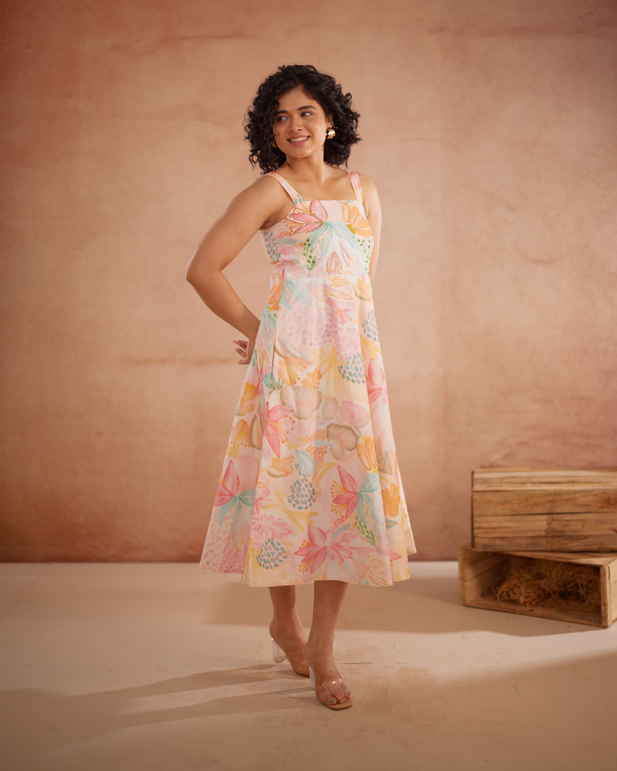 Lylaa Hand-Embroidered Floral Midi Dress